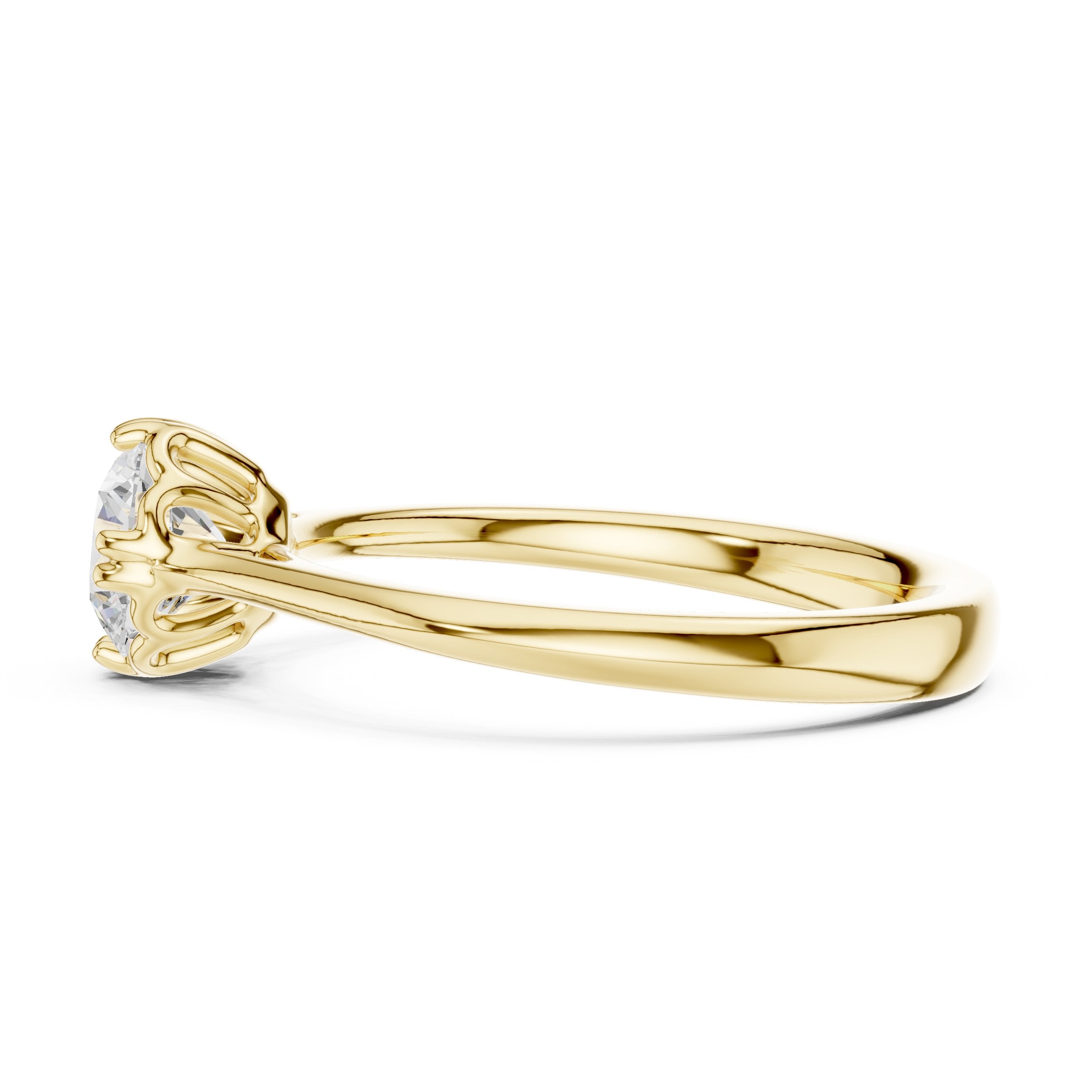 Round Diamond Six Prong Solitaire Engagement Ring with Decorative Gallery in Yellow Gold - VYKA Diamonds