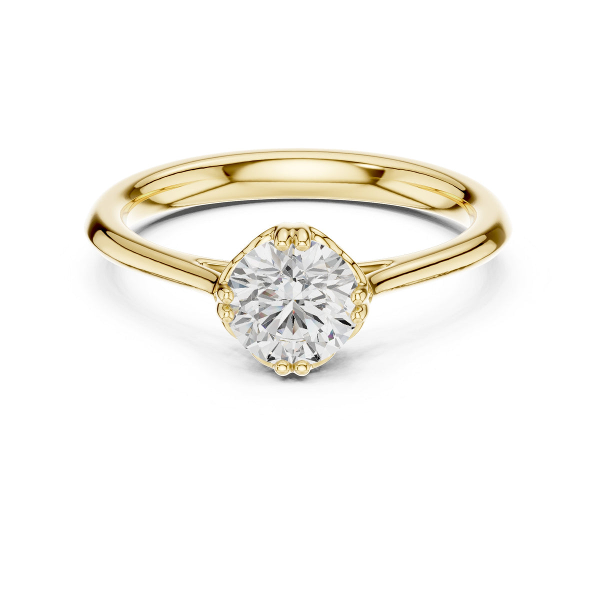 Round Diamond Six Prong Solitaire Engagement Ring with Decorative Gallery