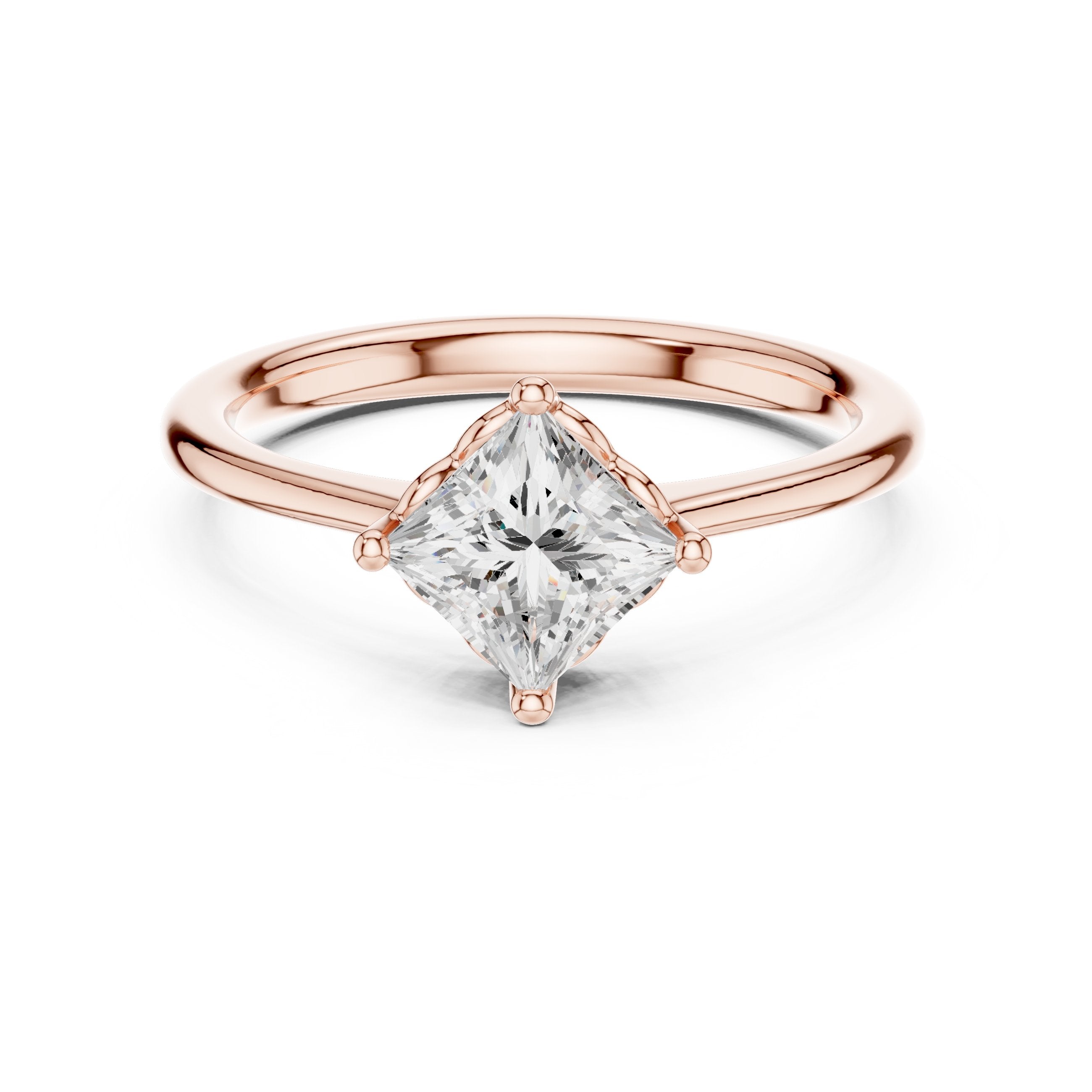 Princess Cut Kite Solitaire Engagement Ring in Rose Gold - VYKA Diamonds