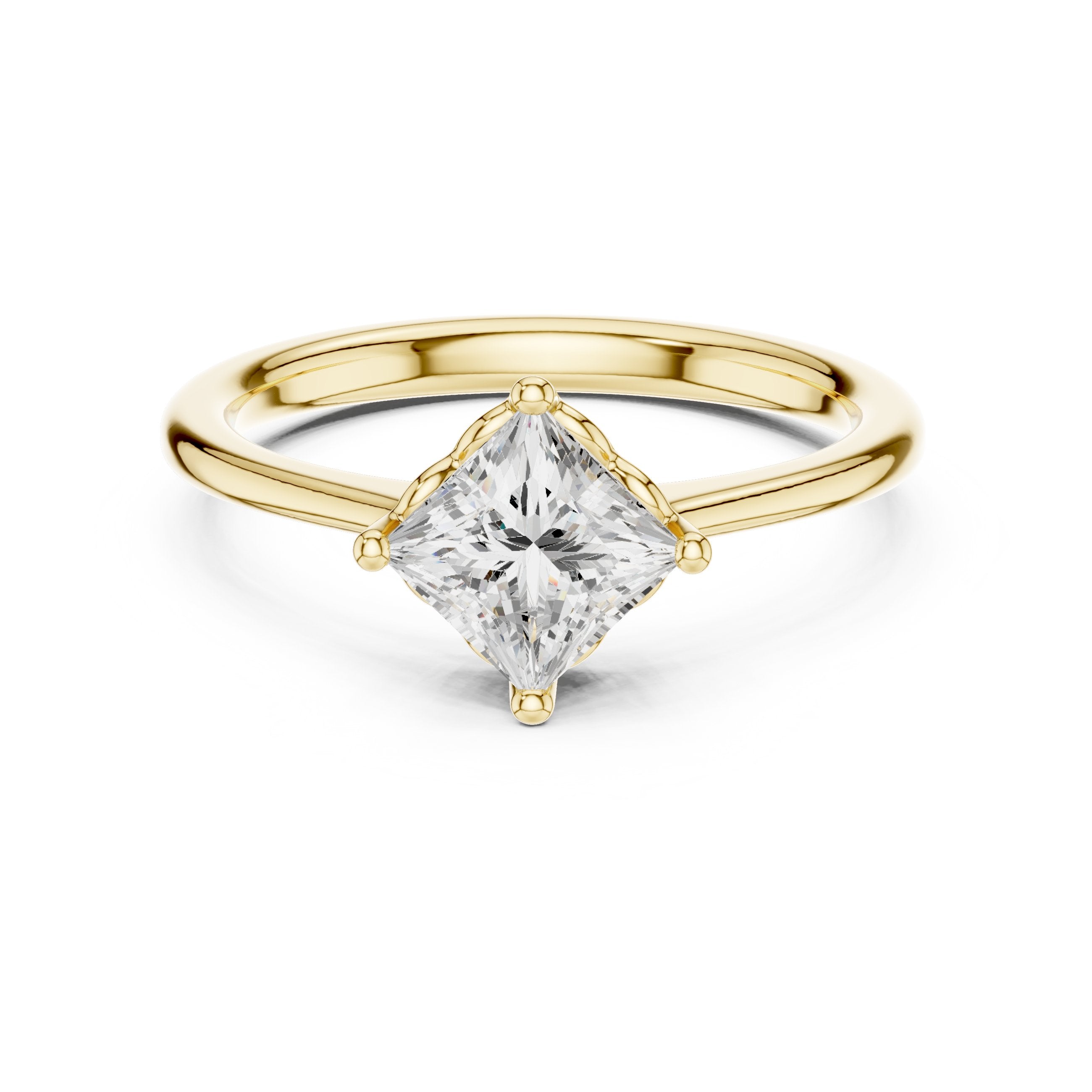 Princess Cut Kite Solitaire Engagement Ring in Yellow Gold - VYKA Diamonds
