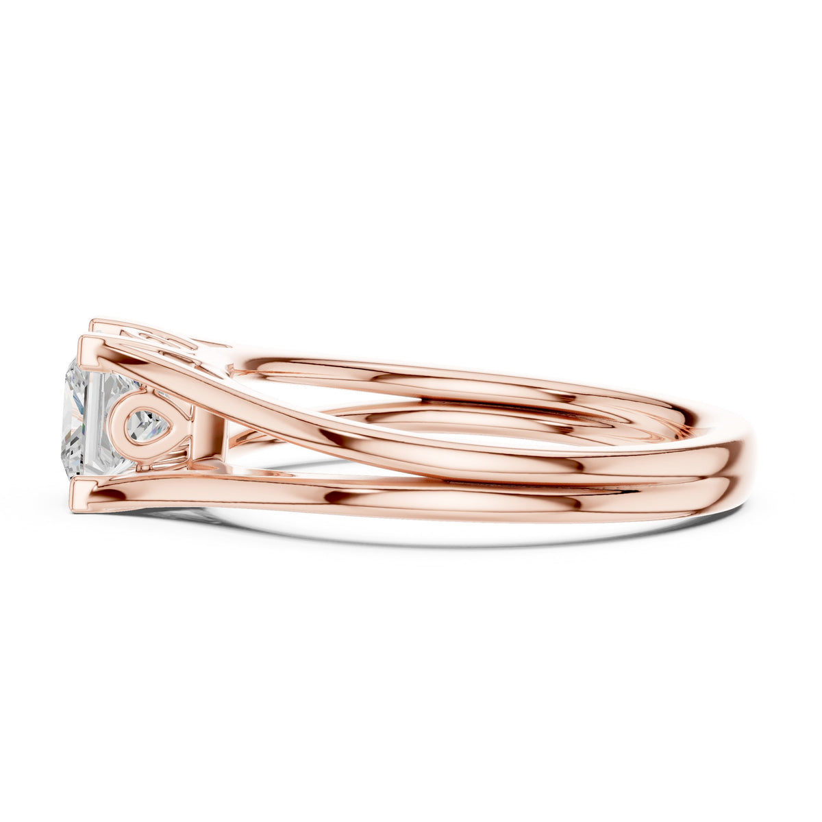 Princess Cut Double Band Split Shank Solitaire Engagement Ring