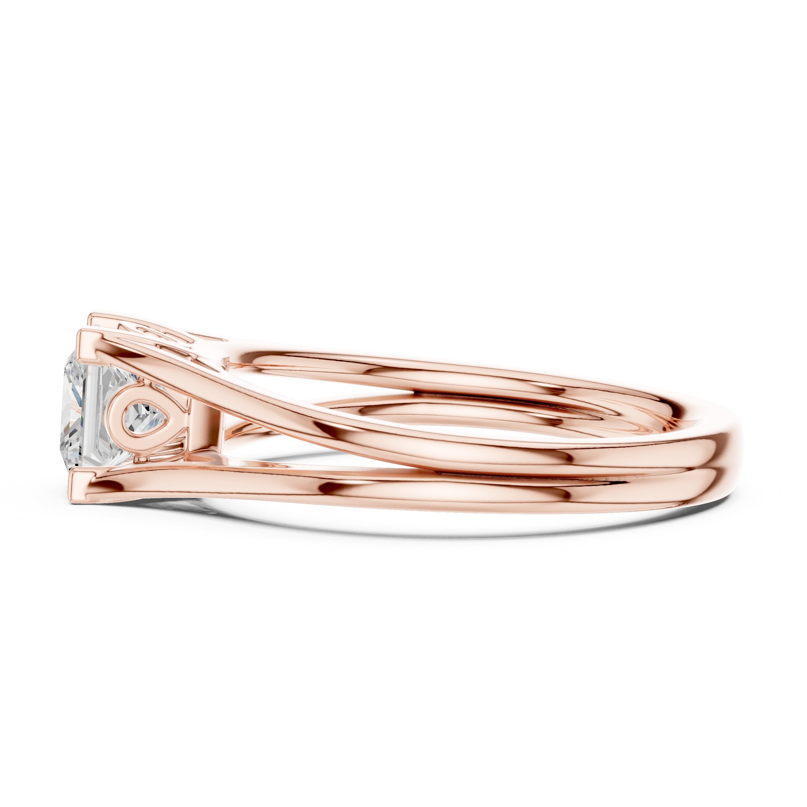 Princess Cut Double Band Split Shank Solitaire Engagement Ring in Rose Gold - VYKA Diamonds