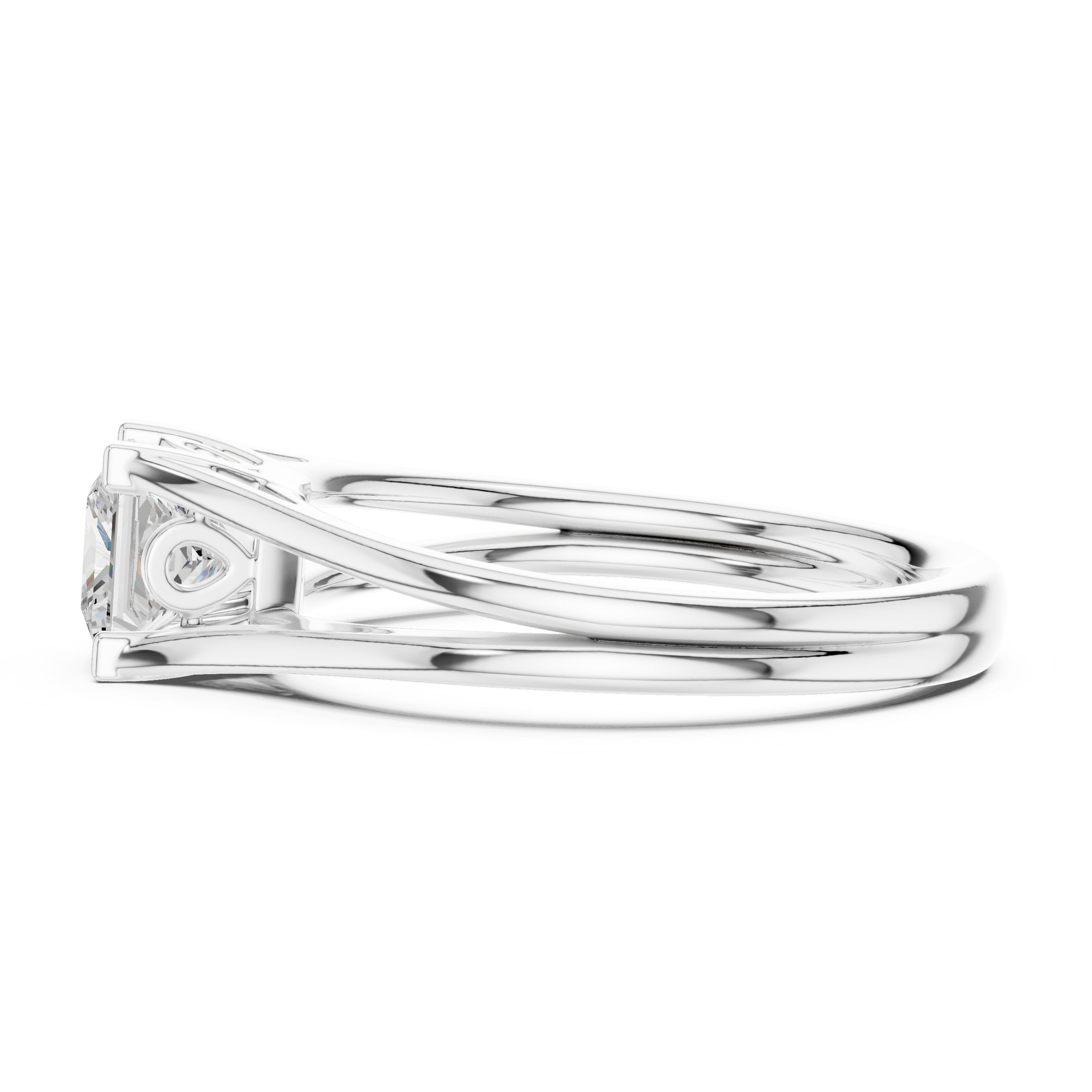 Princess Cut Double Band Split Shank Solitaire Engagement Ring in White Gold - VYKA Diamonds