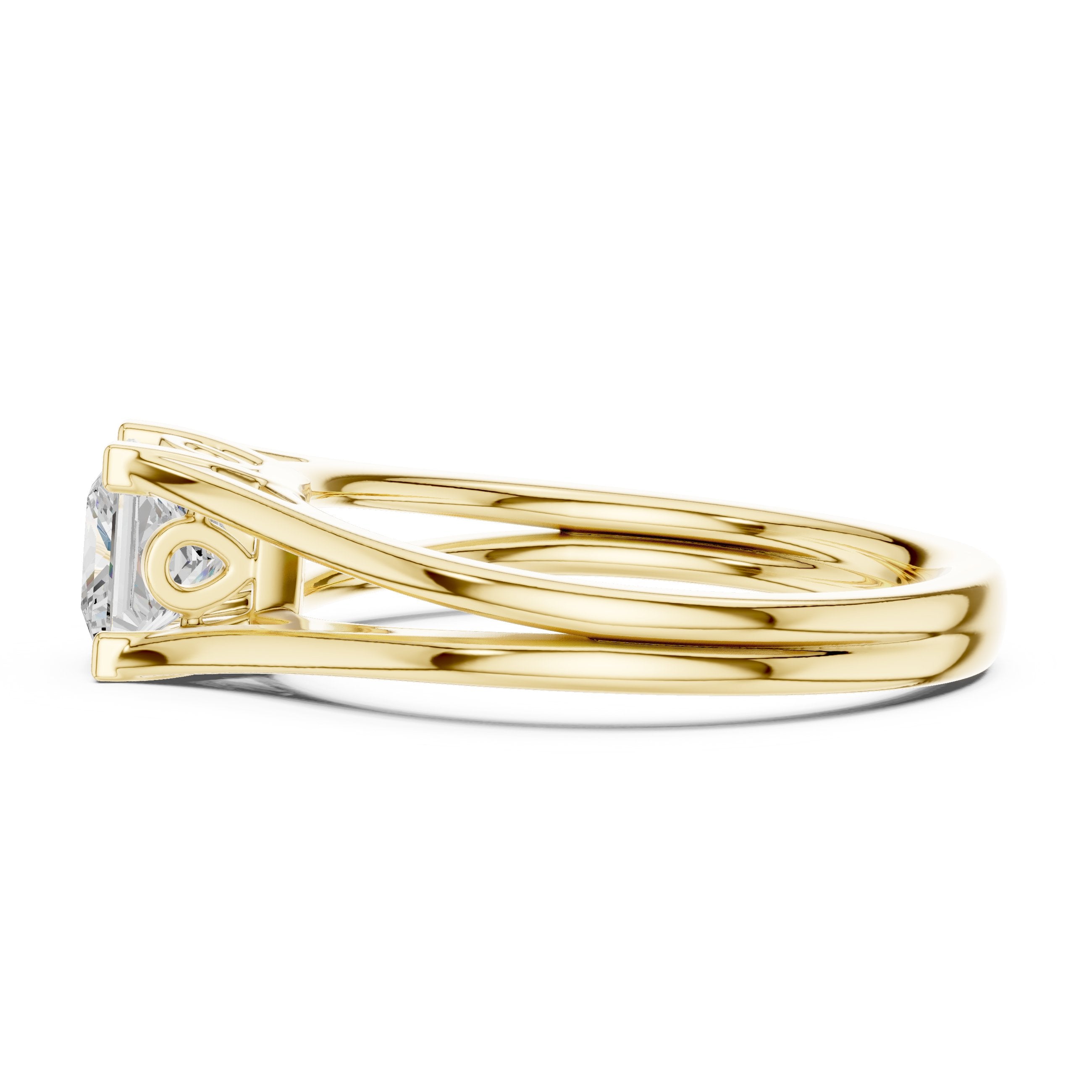 Princess Cut Double Band Split Shank Solitaire Engagement Ring in Yellow Gold - VYKA Diamonds