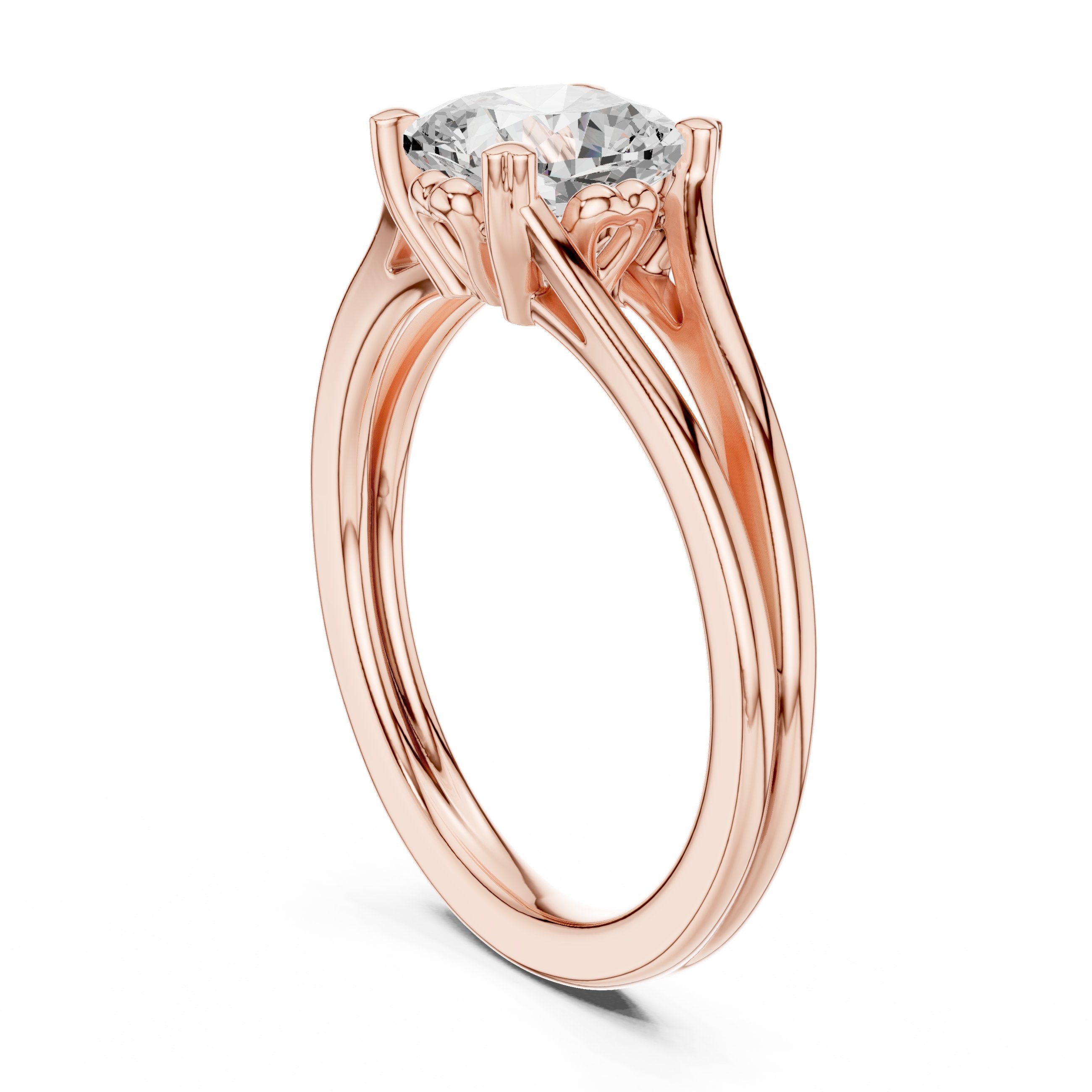 Cushion Cut Double Band Split Shank Solitaire Engagement Ring in Rose Gold - VYKA Diamonds