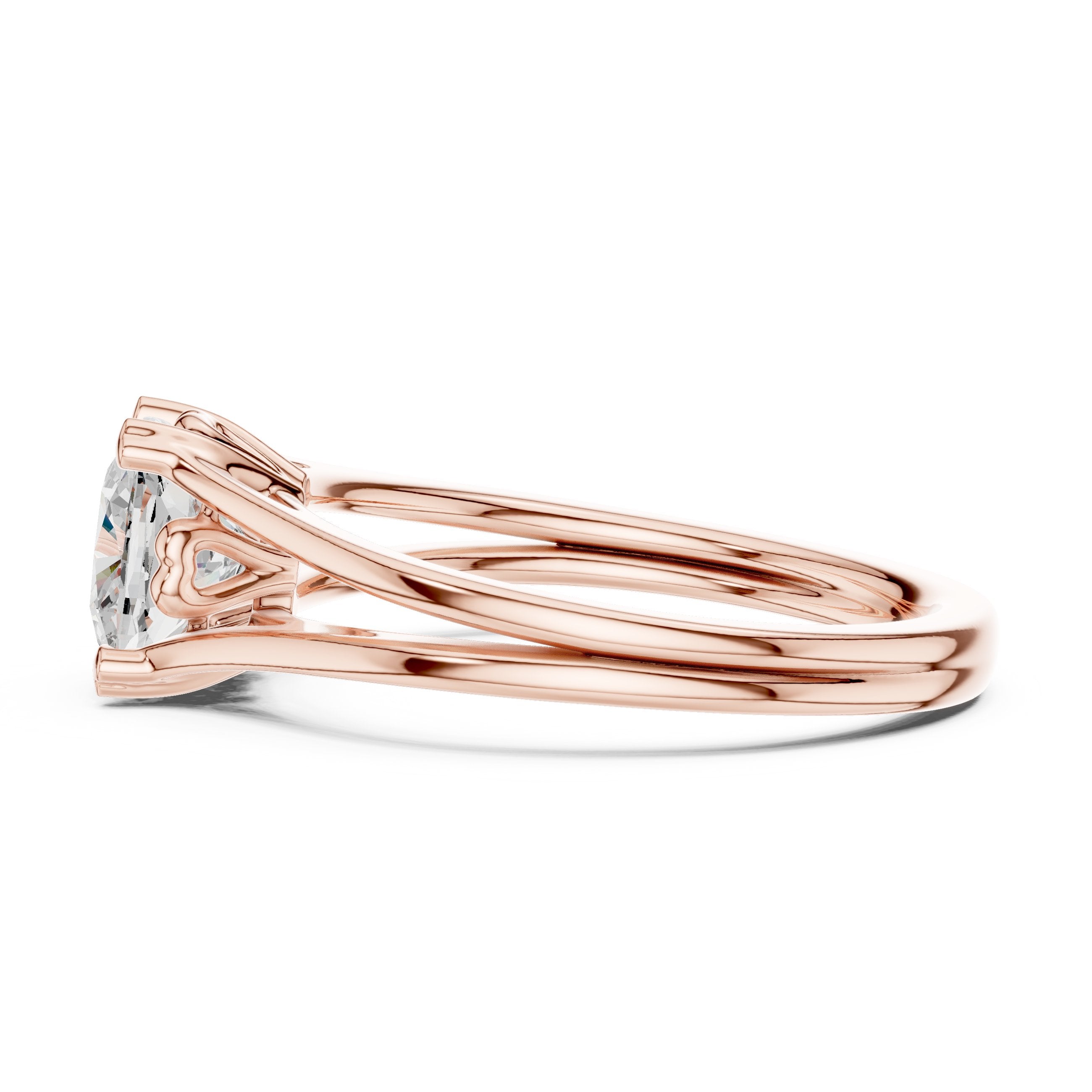 Cushion Cut Double Band Split Shank Solitaire Engagement Ring in Rose Gold - VYKA Diamonds