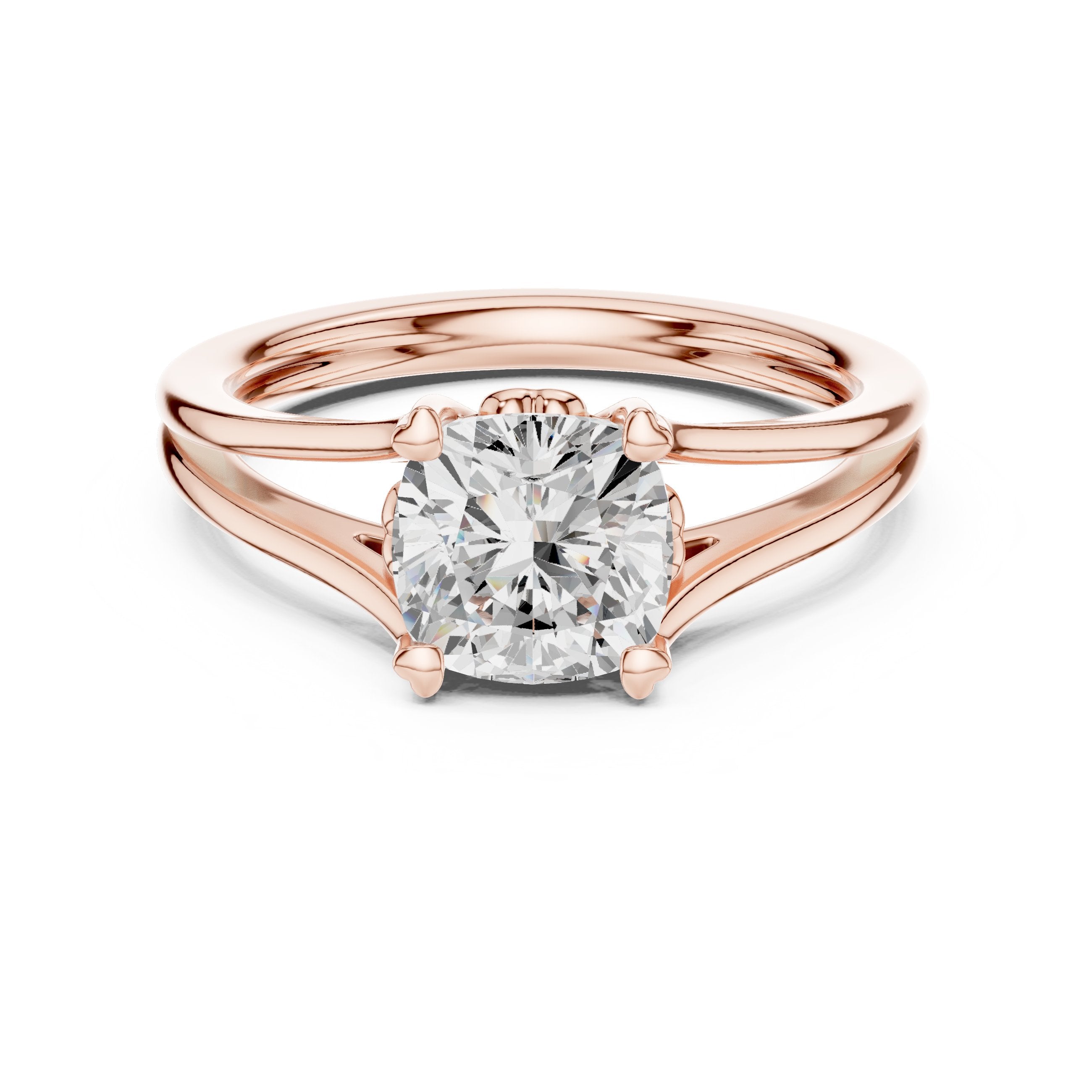 Cushion Cut Double Band Split Shank Solitaire Engagement Ring in Rose Gold - VYKA Diamonds