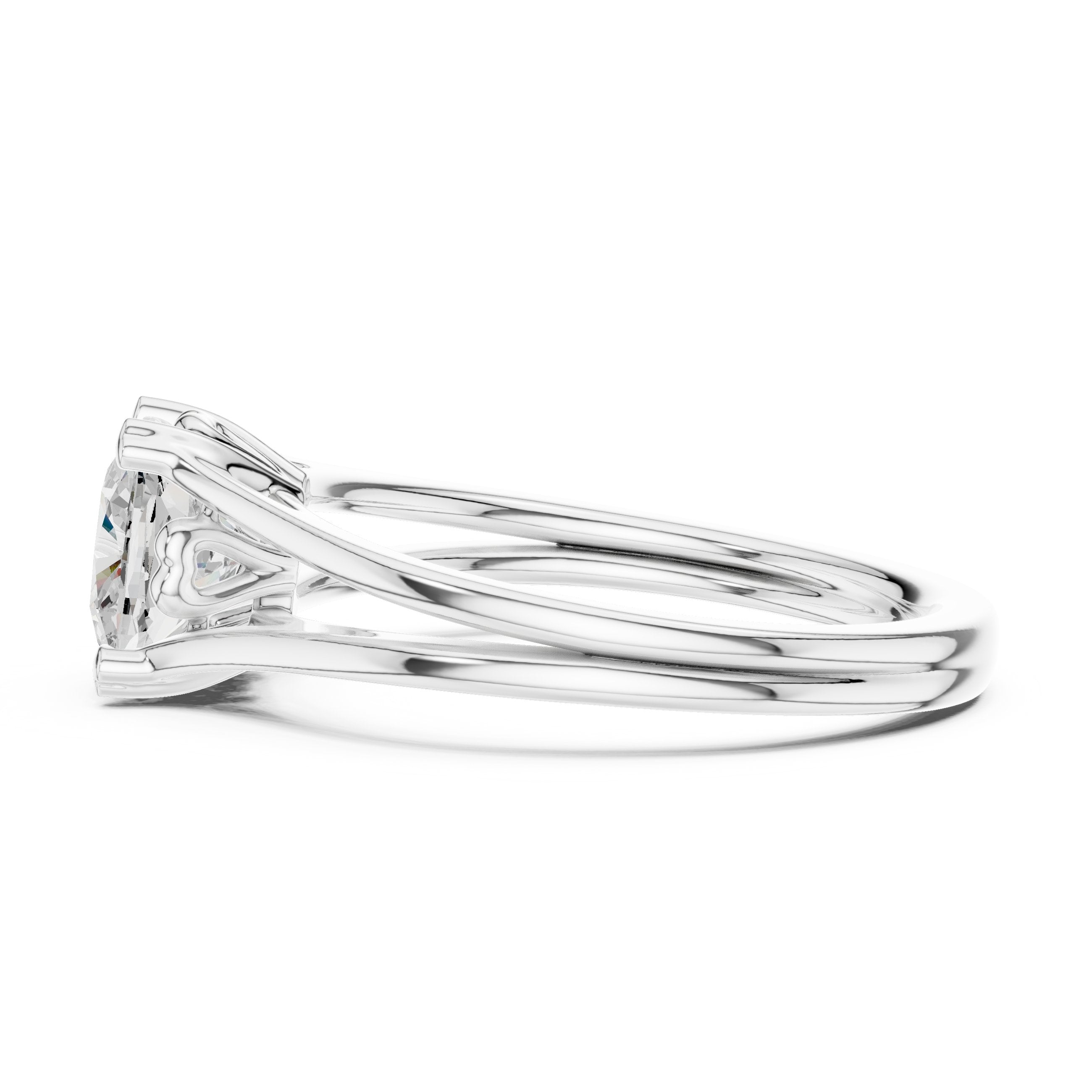 Cushion Cut Double Band Split Shank Solitaire Engagement Ring in White Gold - VYKA Diamonds