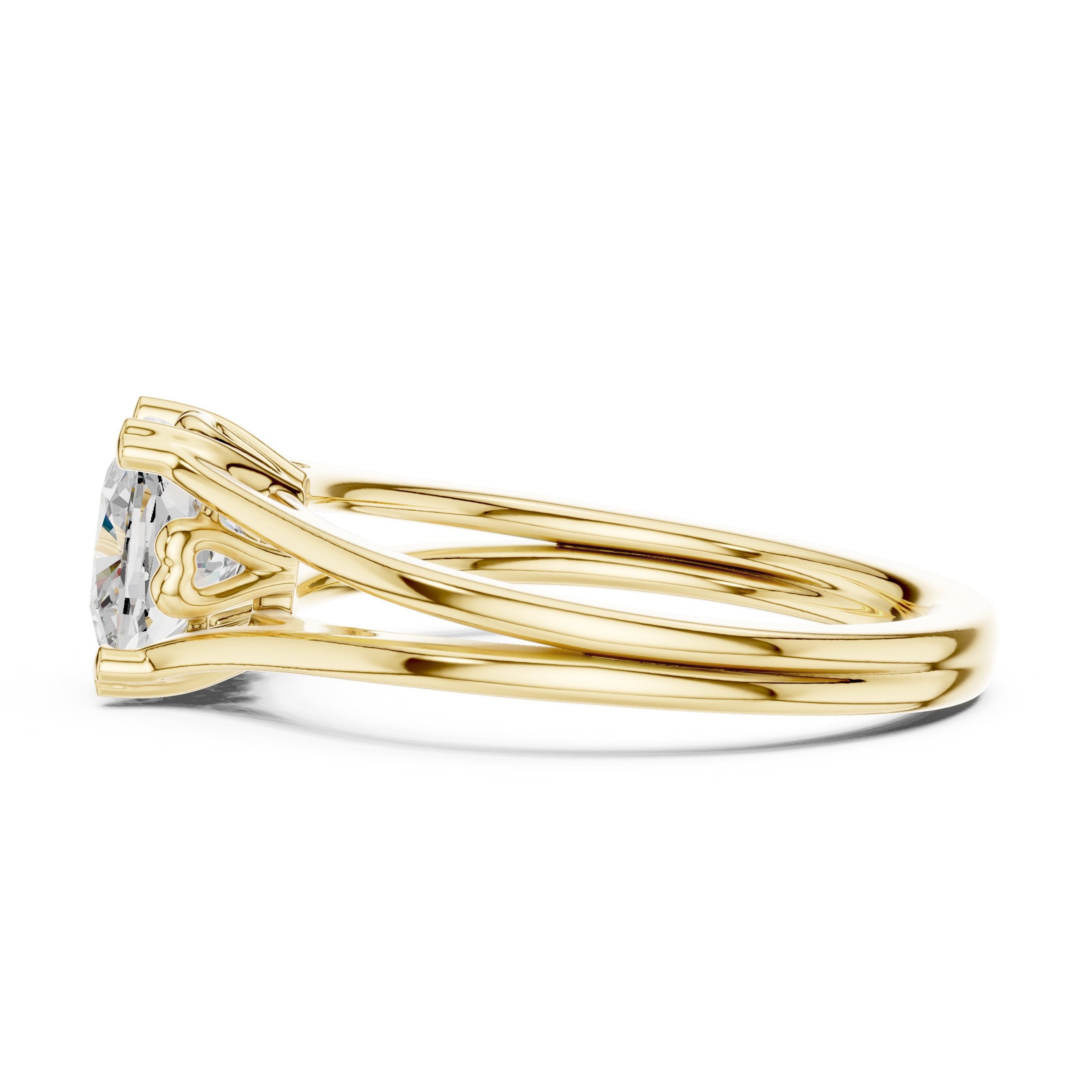 Cushion Cut Double Band Split Shank Solitaire Engagement Ring in Yellow Gold - VYKA Diamonds