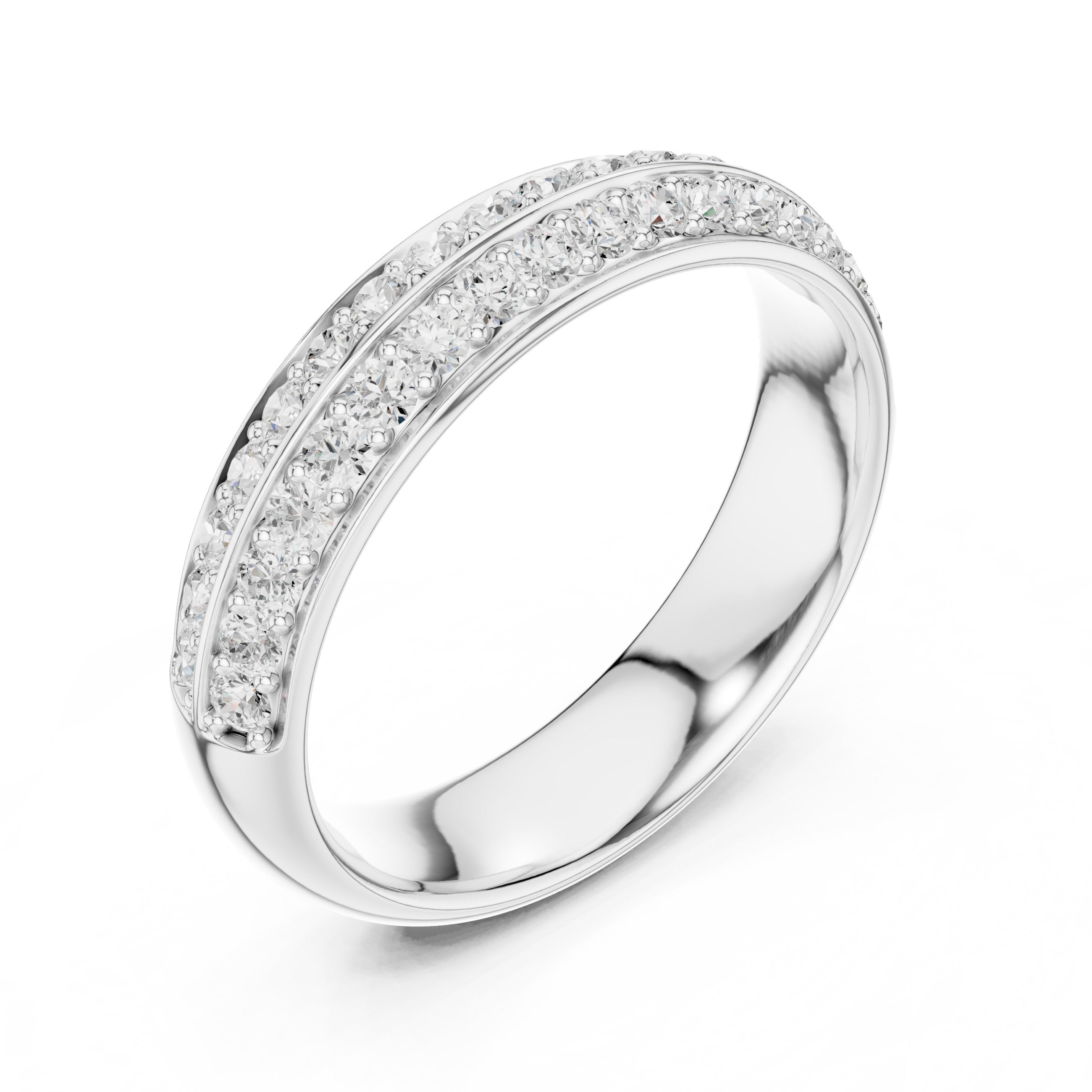 Round Diamond Double Row Pavé Eternity Band in White Gold - VYKA Diamonds