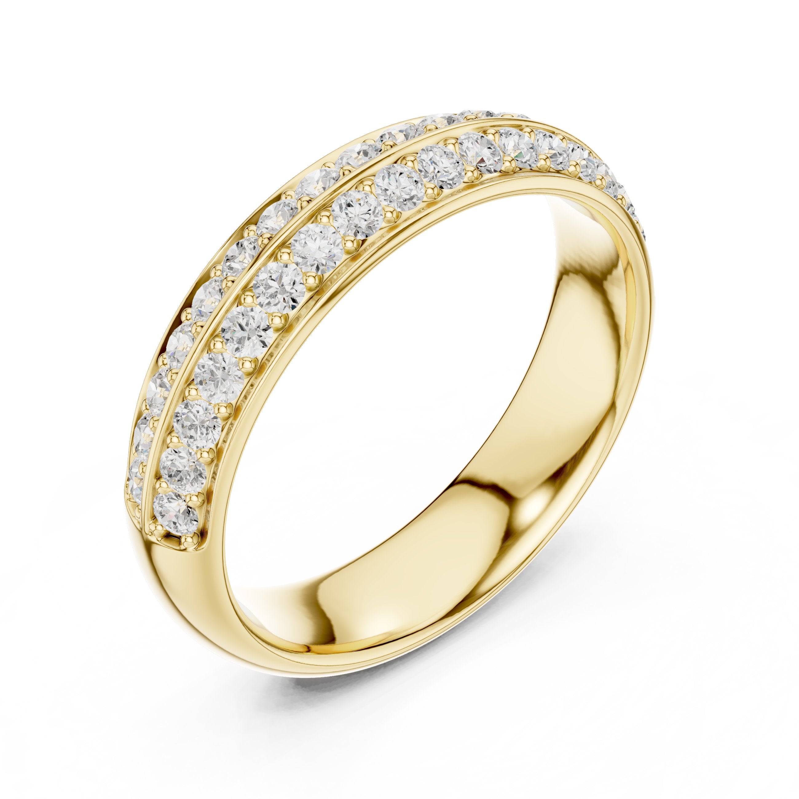 Round Diamond Double Row Pavé Eternity Band in Yellow Gold - VYKA Diamonds