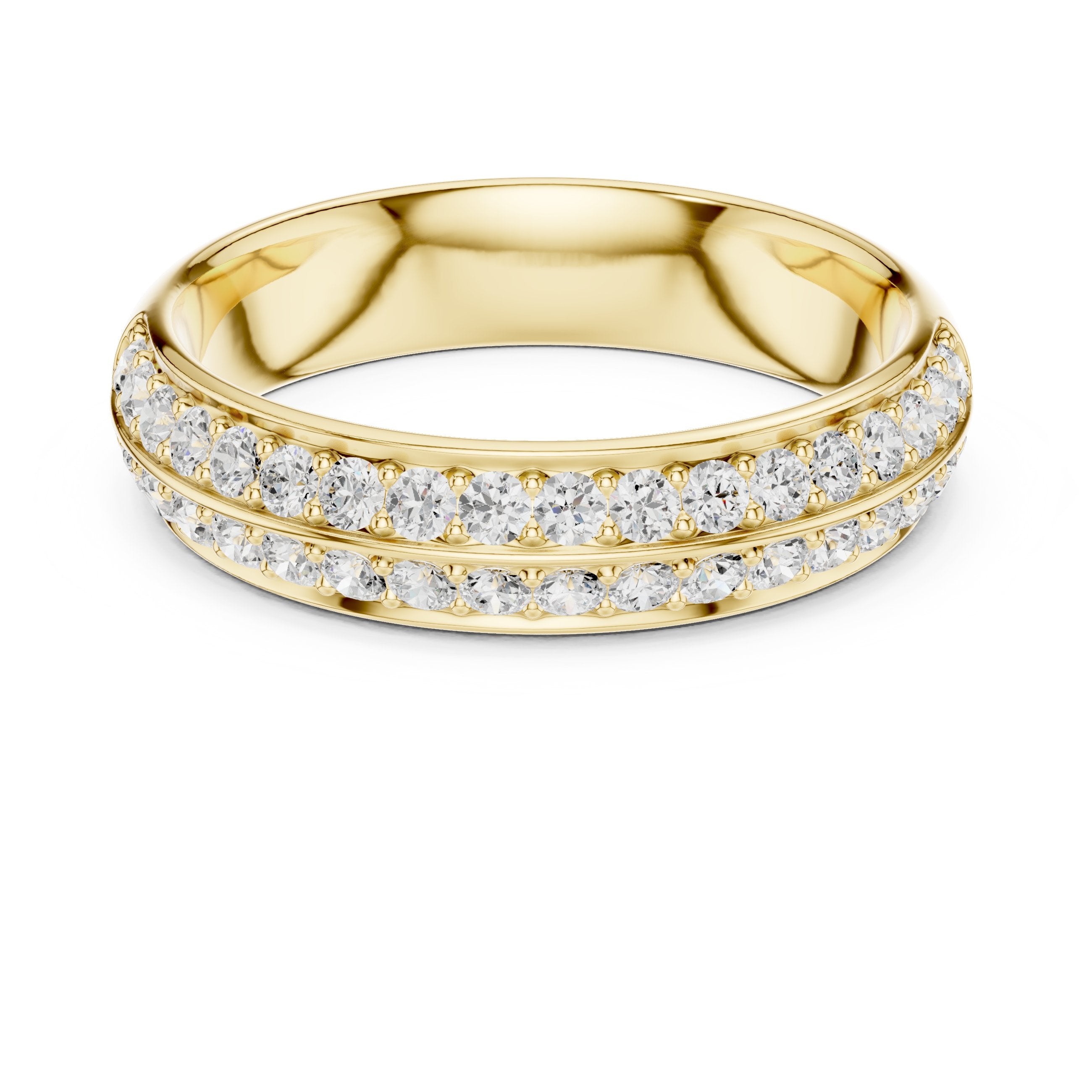 Round Diamond Double Row Pavé Eternity Band in Yellow Gold - VYKA Diamonds