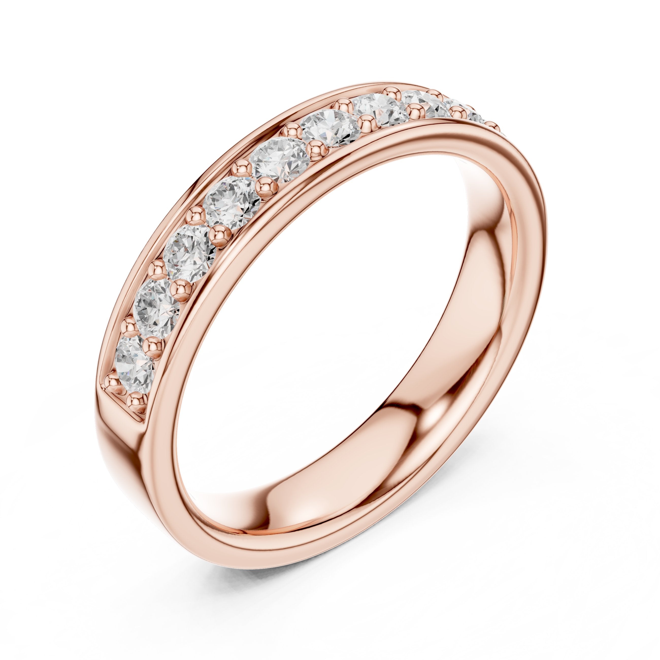 Round Diamond Channel Set Wide Anniversary Band in Rose Gold - VYKA Diamonds