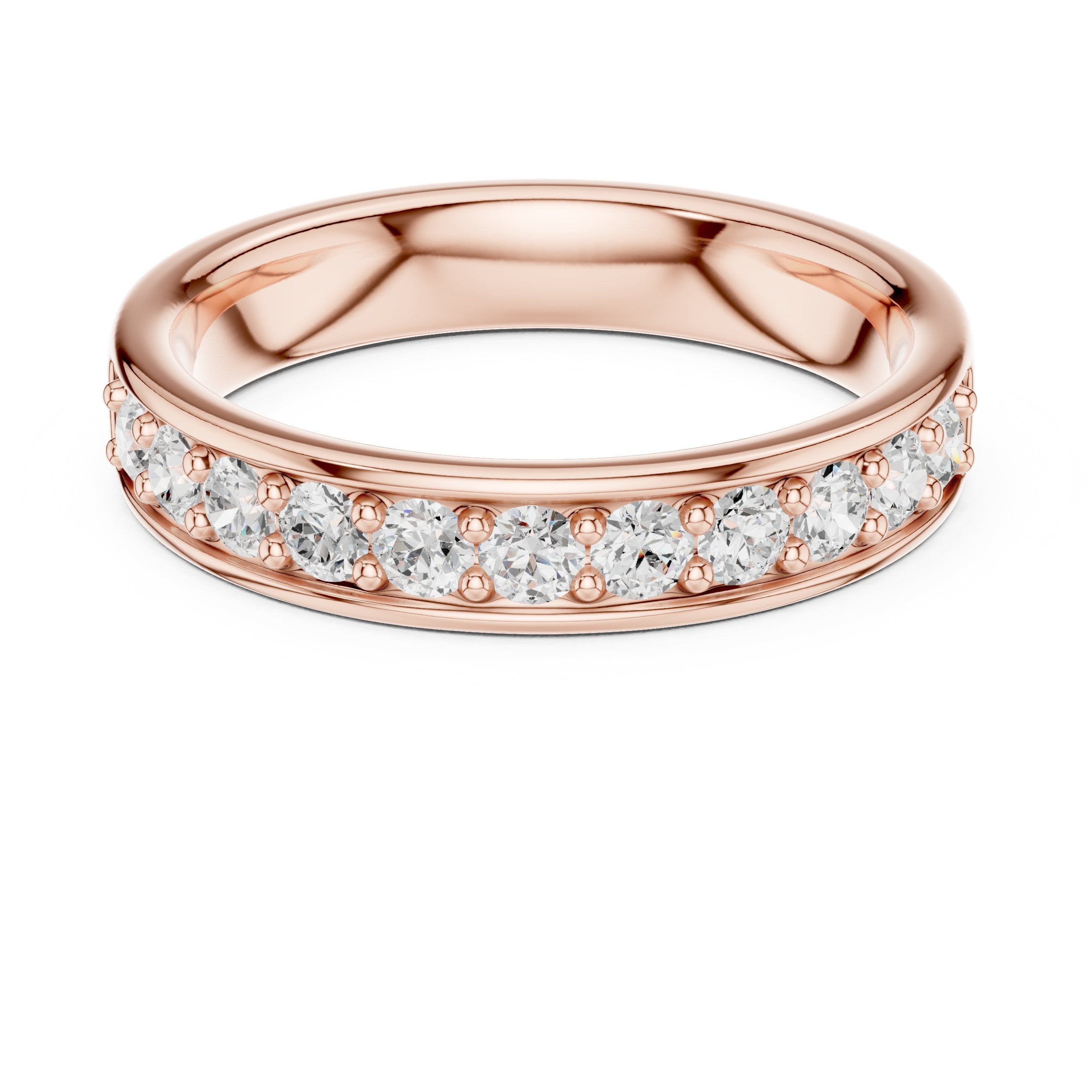 Round Diamond Channel Set Wide Anniversary Band in Rose Gold - VYKA Diamonds