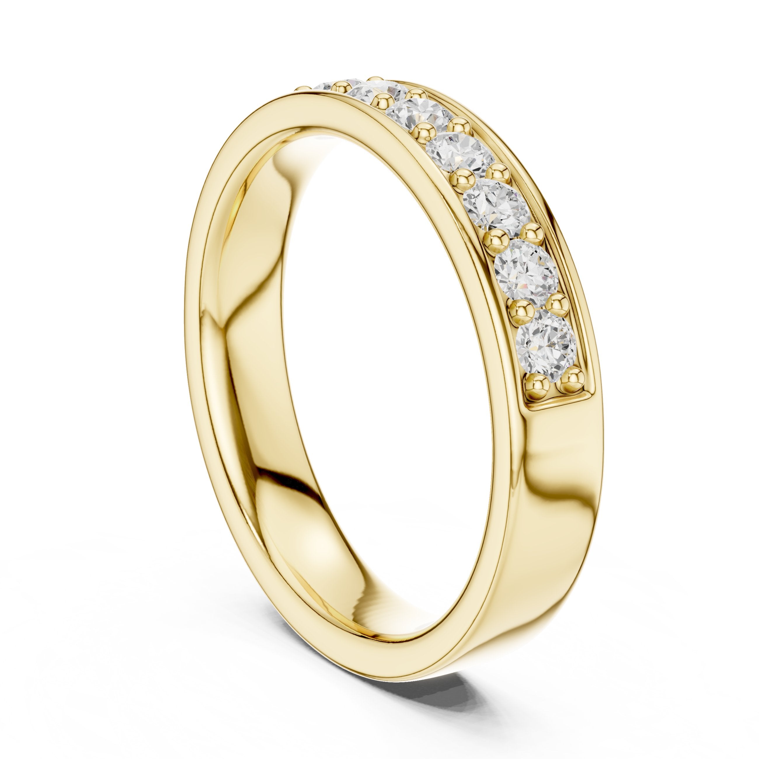 Round Diamond Channel Set Wide Anniversary Band in Yellow Gold - VYKA Diamonds