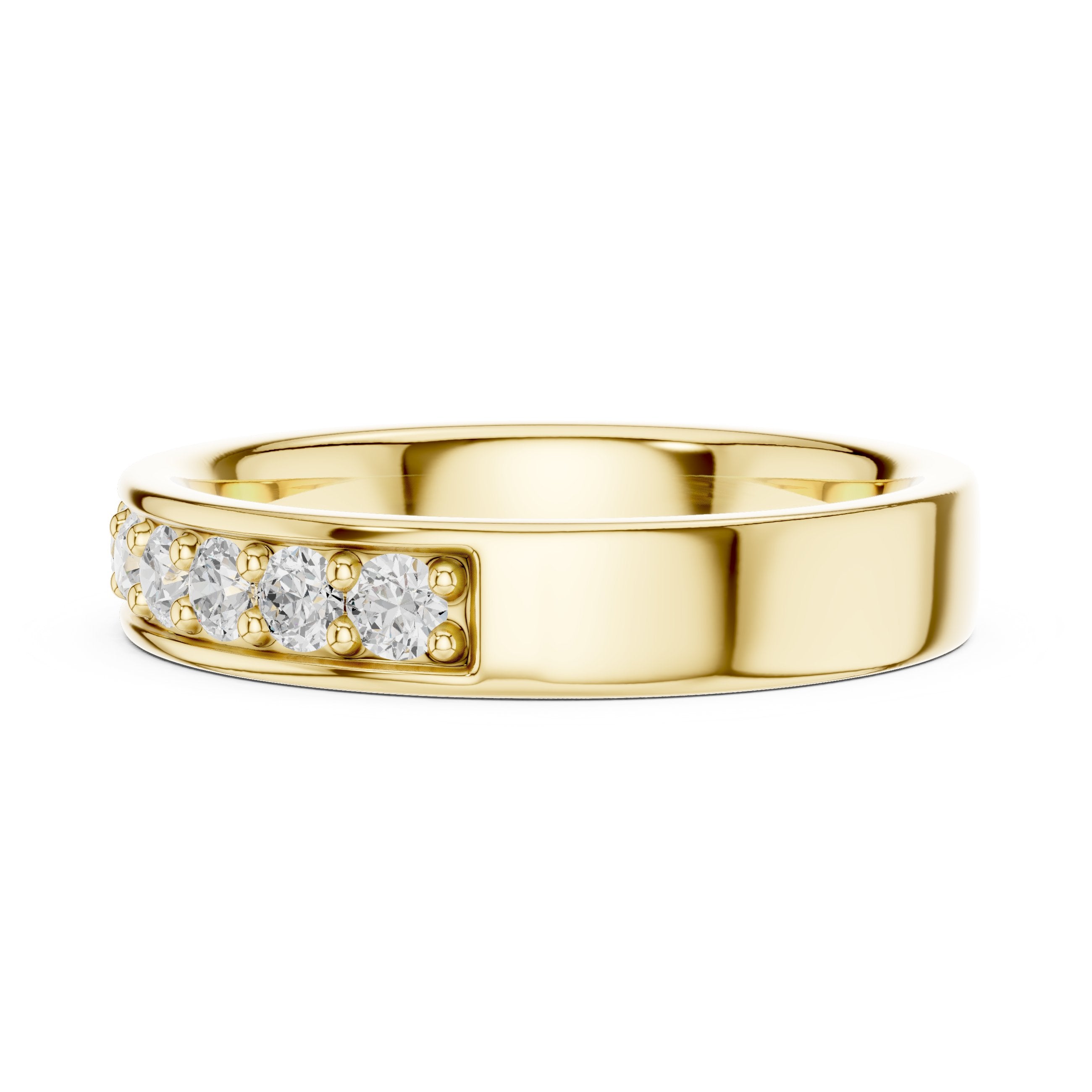 Round Diamond Channel Set Wide Anniversary Band in Yellow Gold - VYKA Diamonds