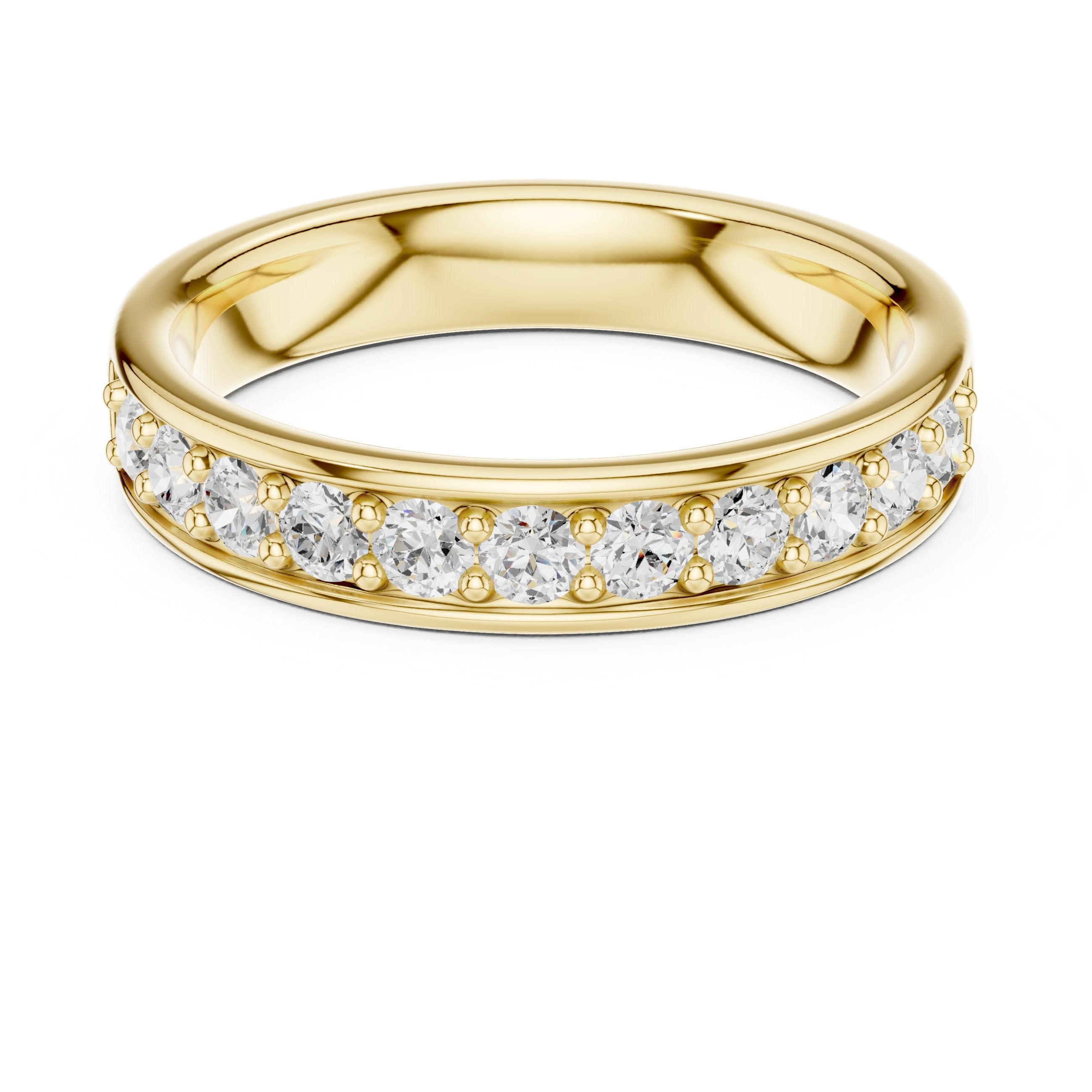 Round Diamond Channel Set Wide Anniversary Band in Yellow Gold - VYKA Diamonds