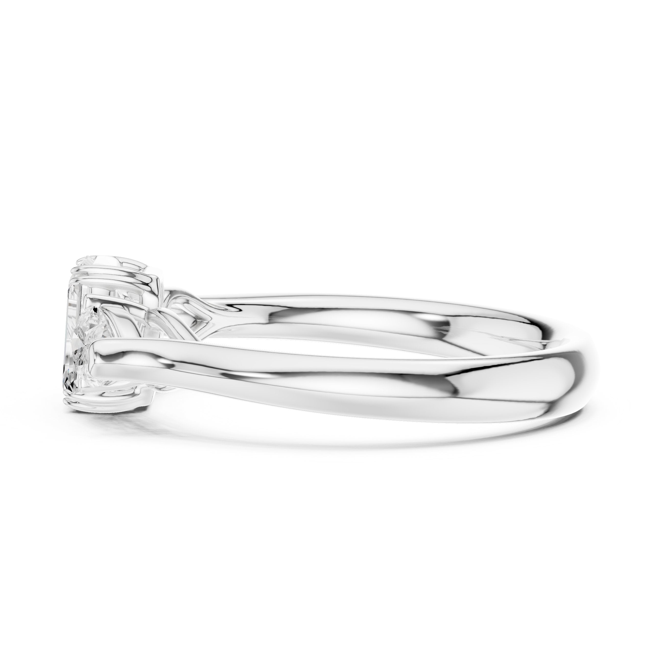 Emerald Cut Three Stone Engagement Ring with Pear Sides in White Gold - VYKA Diamonds