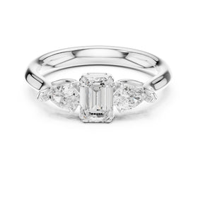 Emerald Cut Three Stone Engagement Ring with Pear Sides
