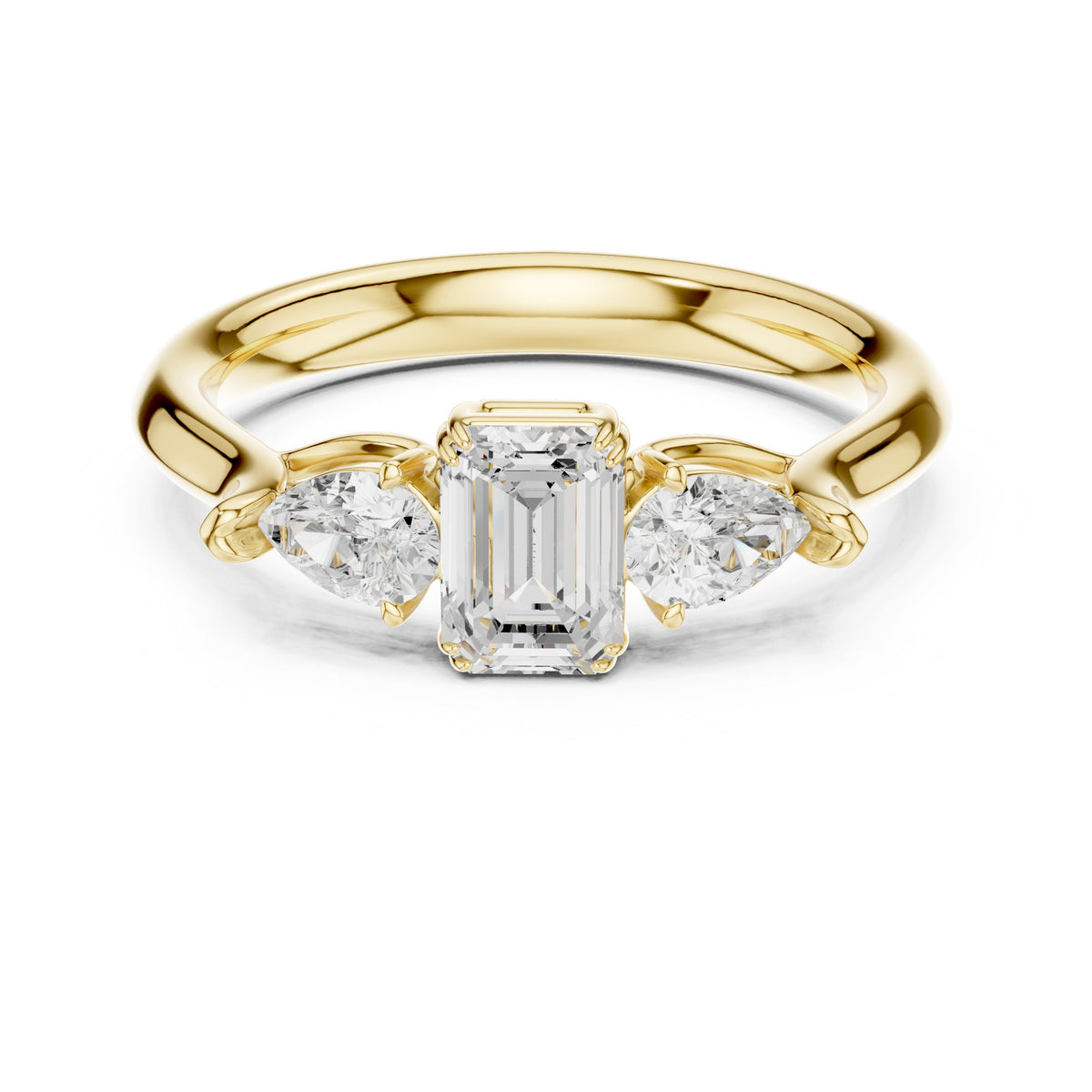 Emerald Cut Three Stone Engagement Ring with Pear Sides