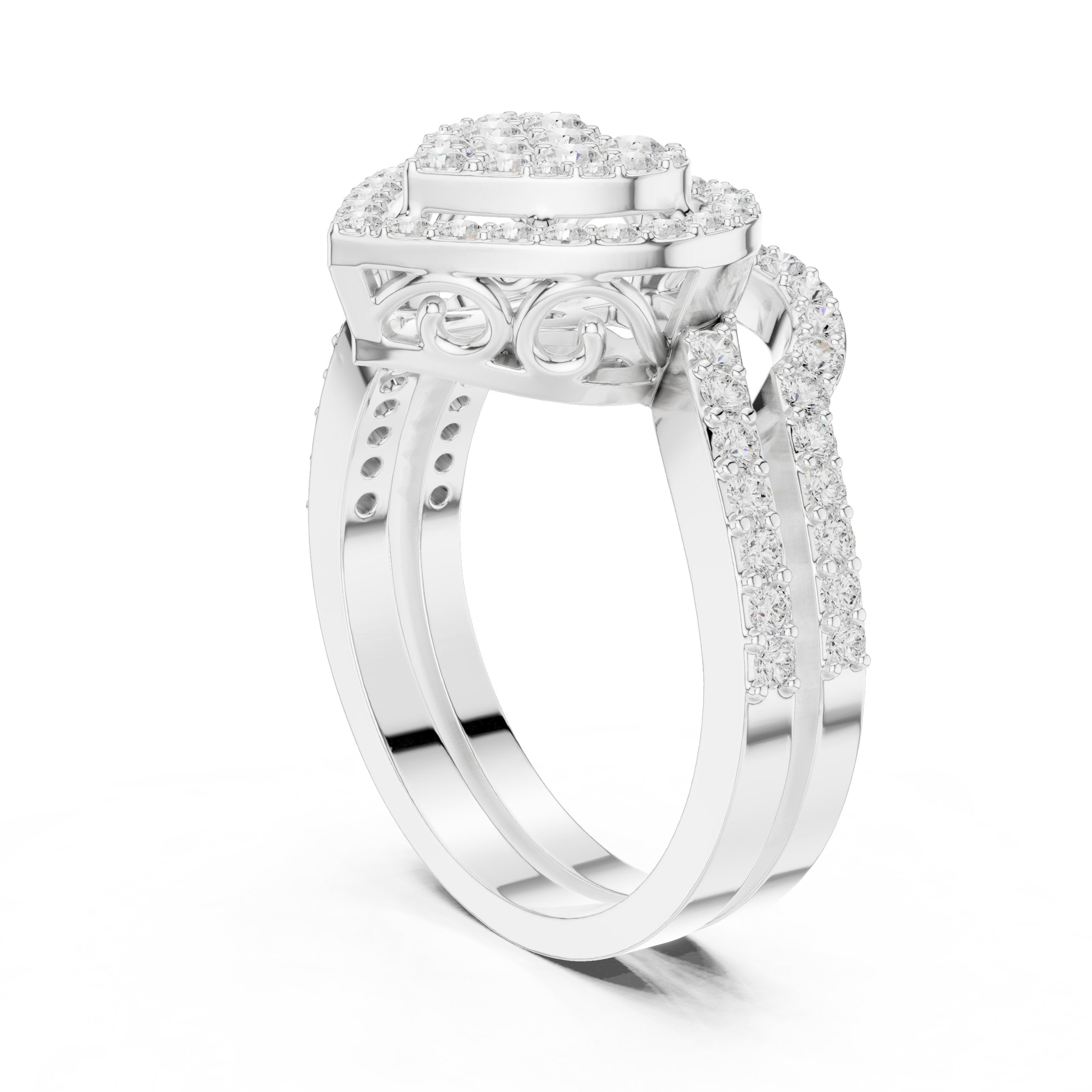 Round Diamond Heart-Shaped Cluster Halo Engagement Ring in White Gold - VYKA Diamonds
