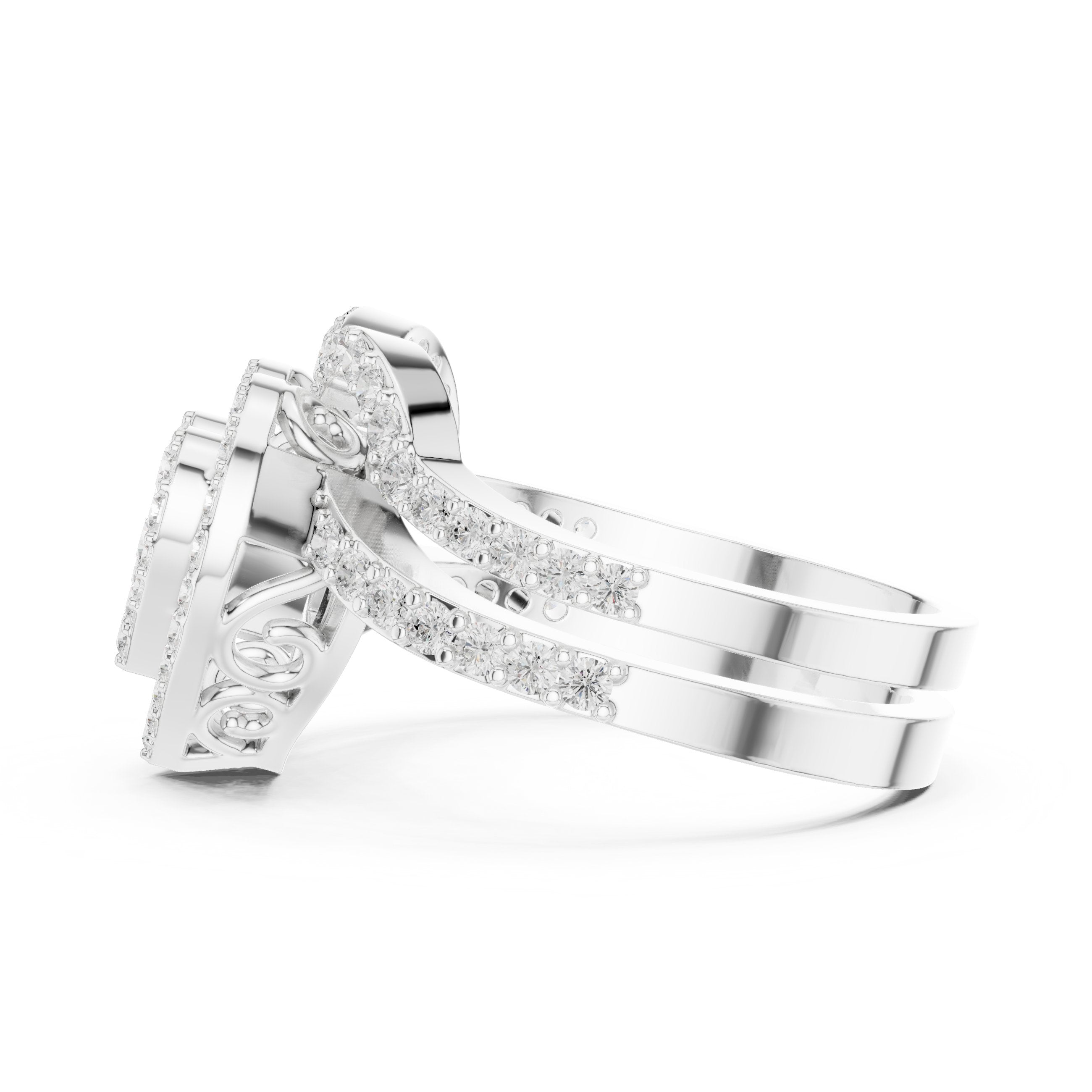 Round Diamond Heart-Shaped Cluster Halo Engagement Ring in White Gold - VYKA Diamonds