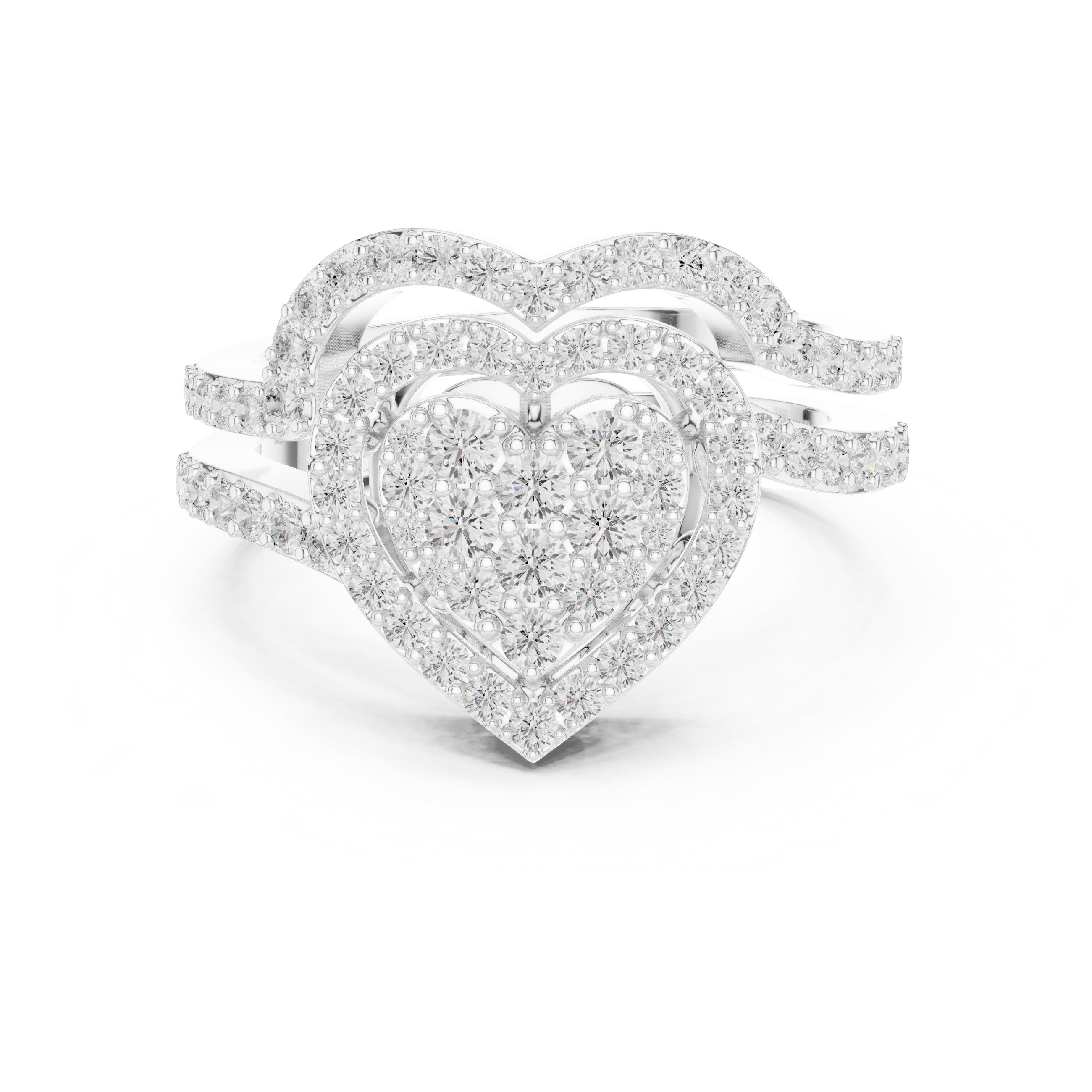 Round Diamond Heart-Shaped Cluster Halo Engagement Ring in White Gold - VYKA Diamonds