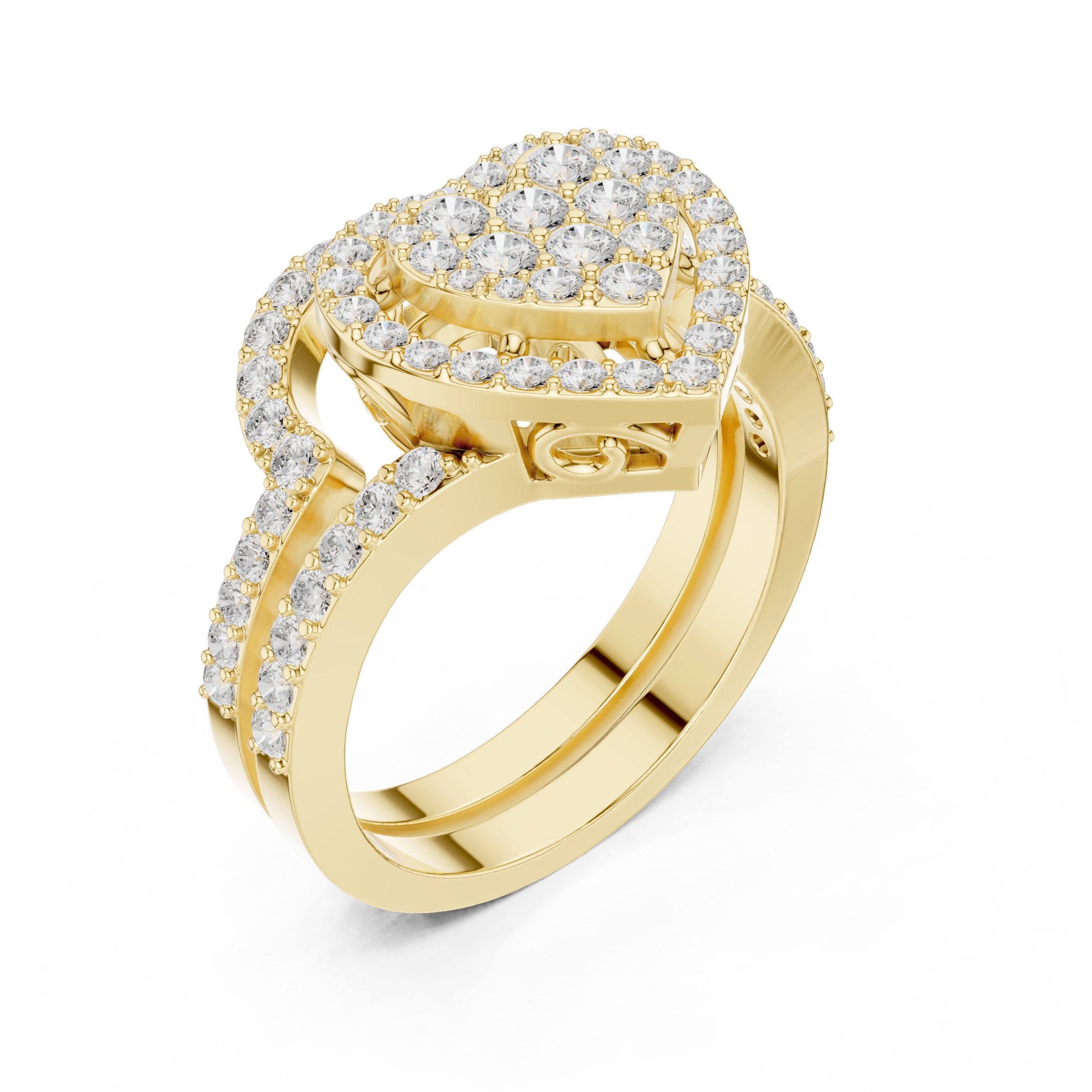 Round Diamond Heart-Shaped Cluster Halo Engagement Ring in Yellow Gold - VYKA Diamonds