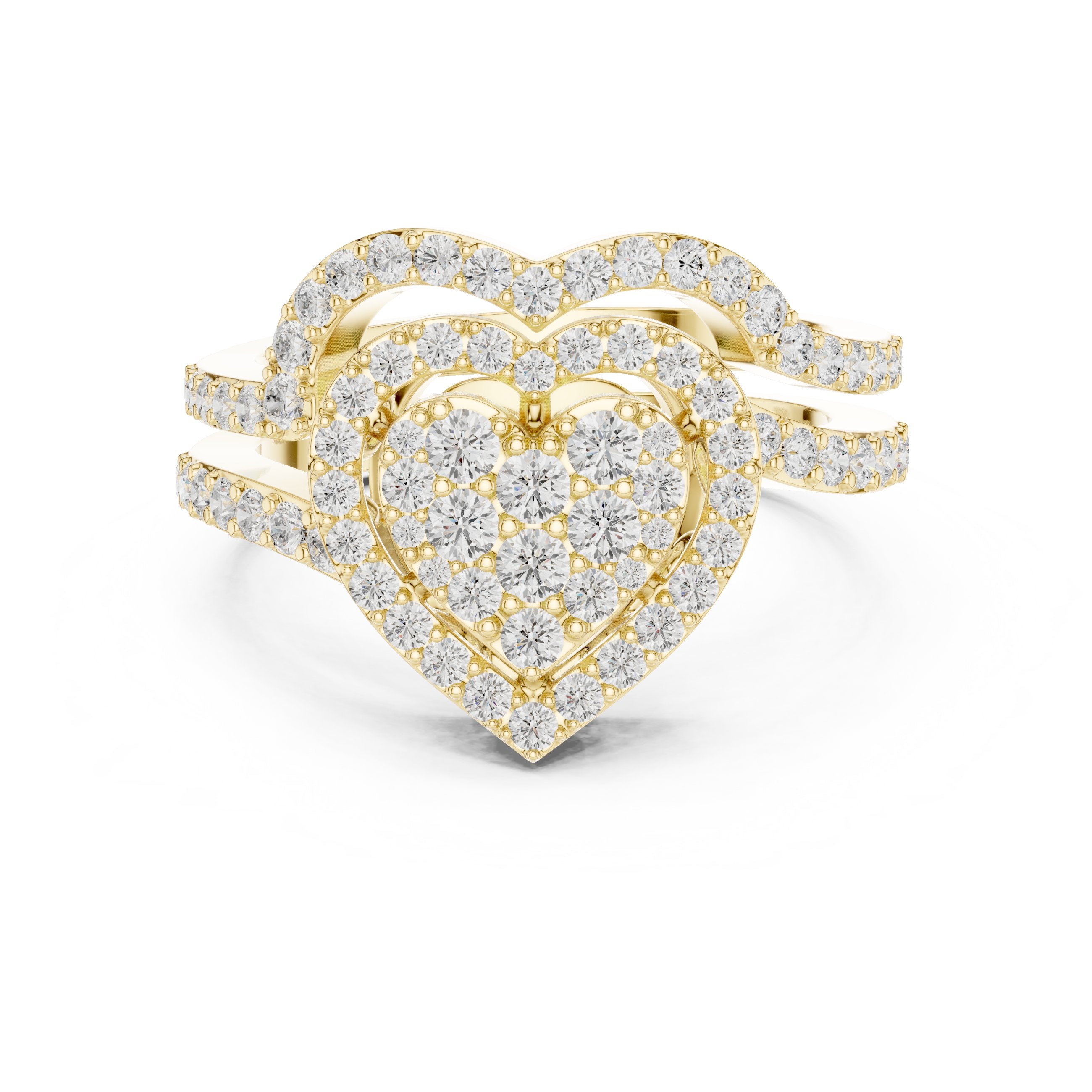Round Diamond Heart-Shaped Cluster Halo Engagement Ring in Yellow Gold - VYKA Diamonds