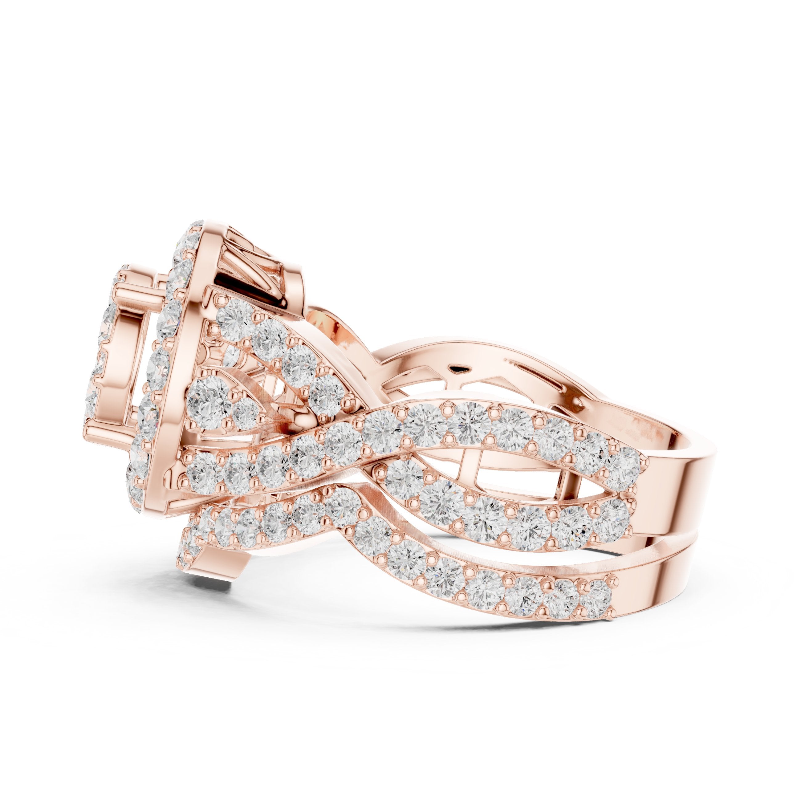 Round Diamond Cluster Halo Statement Engagement Ring with Floral Pavé Sides in Rose Gold - VYKA Diamonds