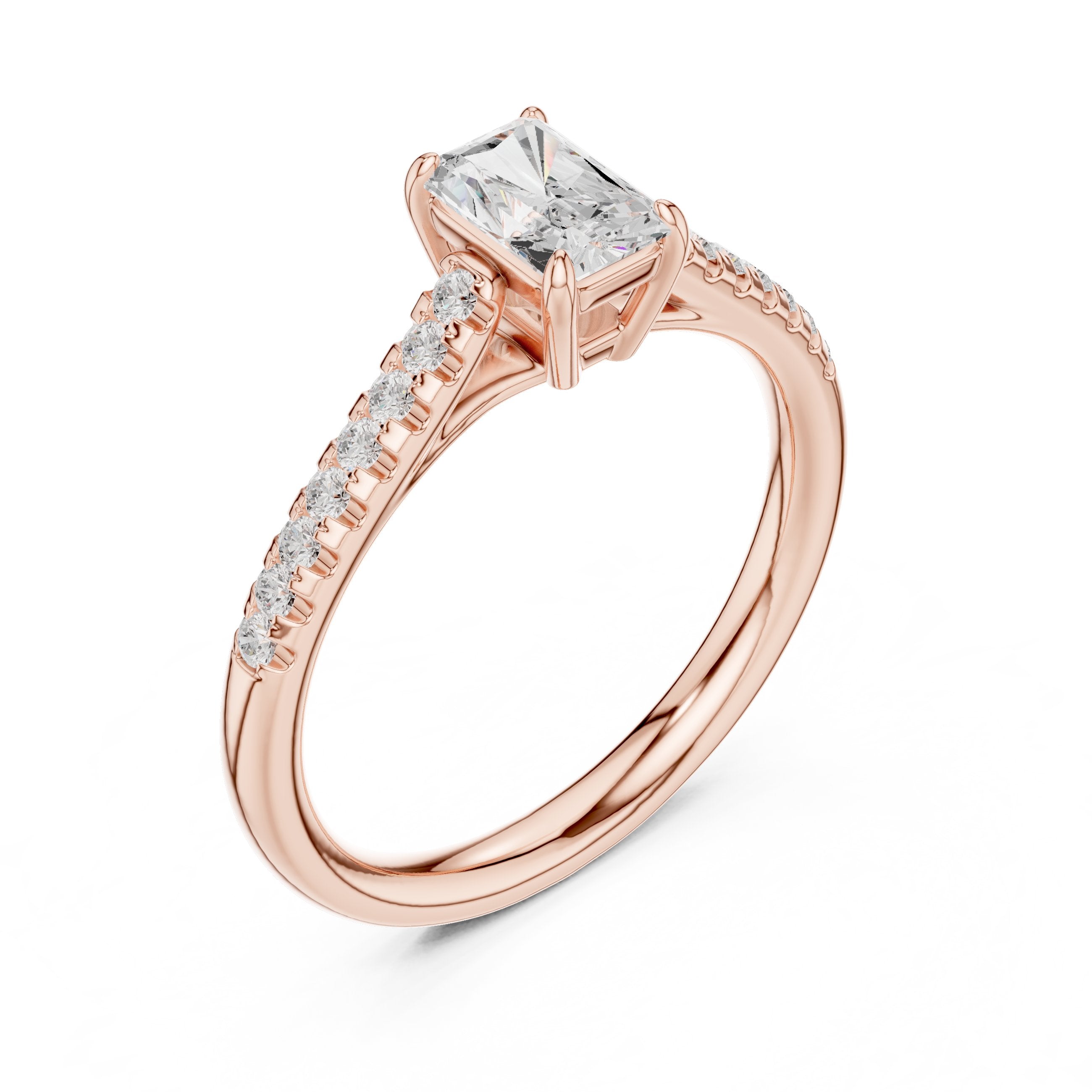 Radiant Cut Diamond Engagement Ring with Pavé Band in Rose Gold - VYKA Diamonds