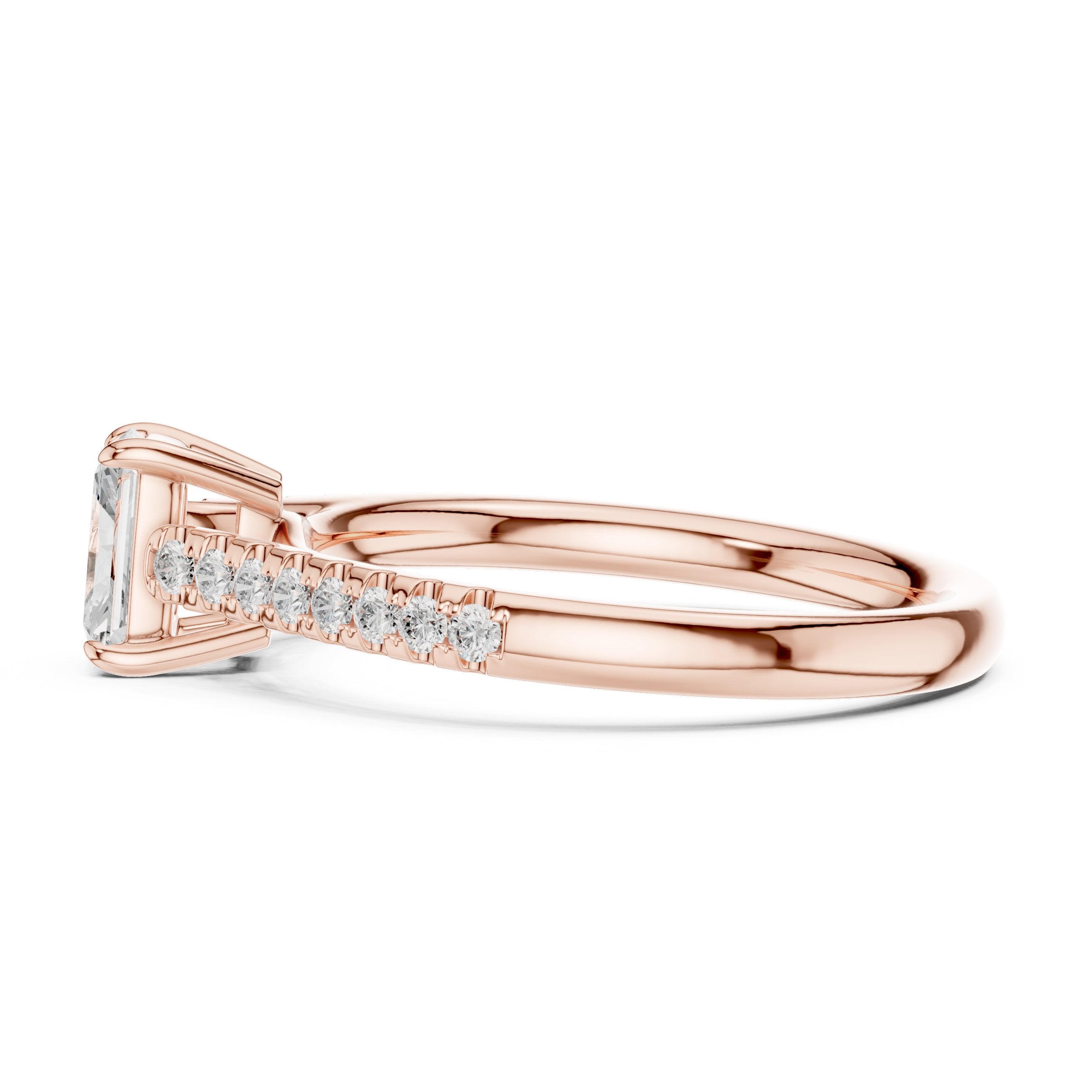 Radiant Cut Diamond Engagement Ring with Pavé Band in Rose Gold - VYKA Diamonds