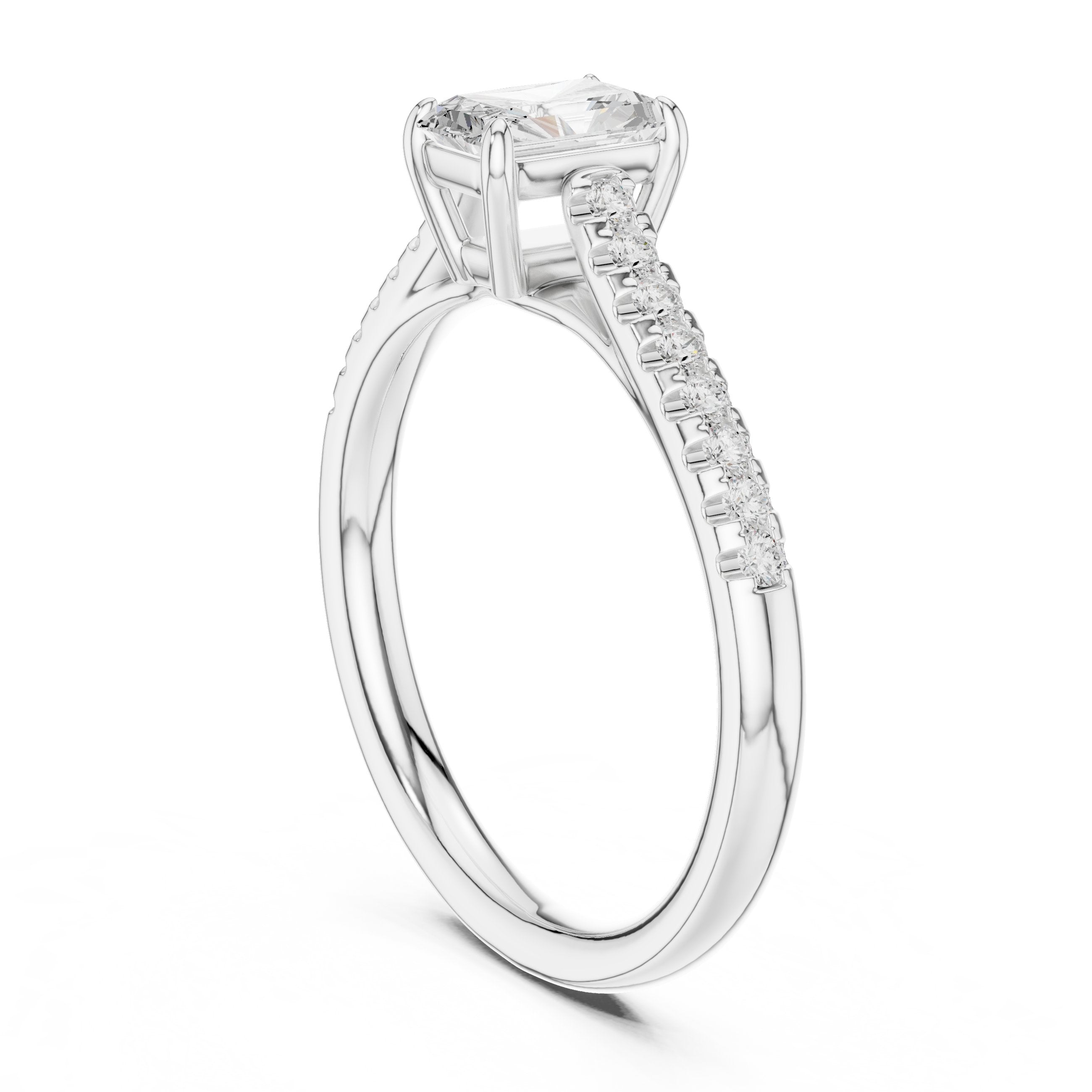 Radiant Cut Diamond Engagement Ring with Pavé Band in White Gold - VYKA Diamonds