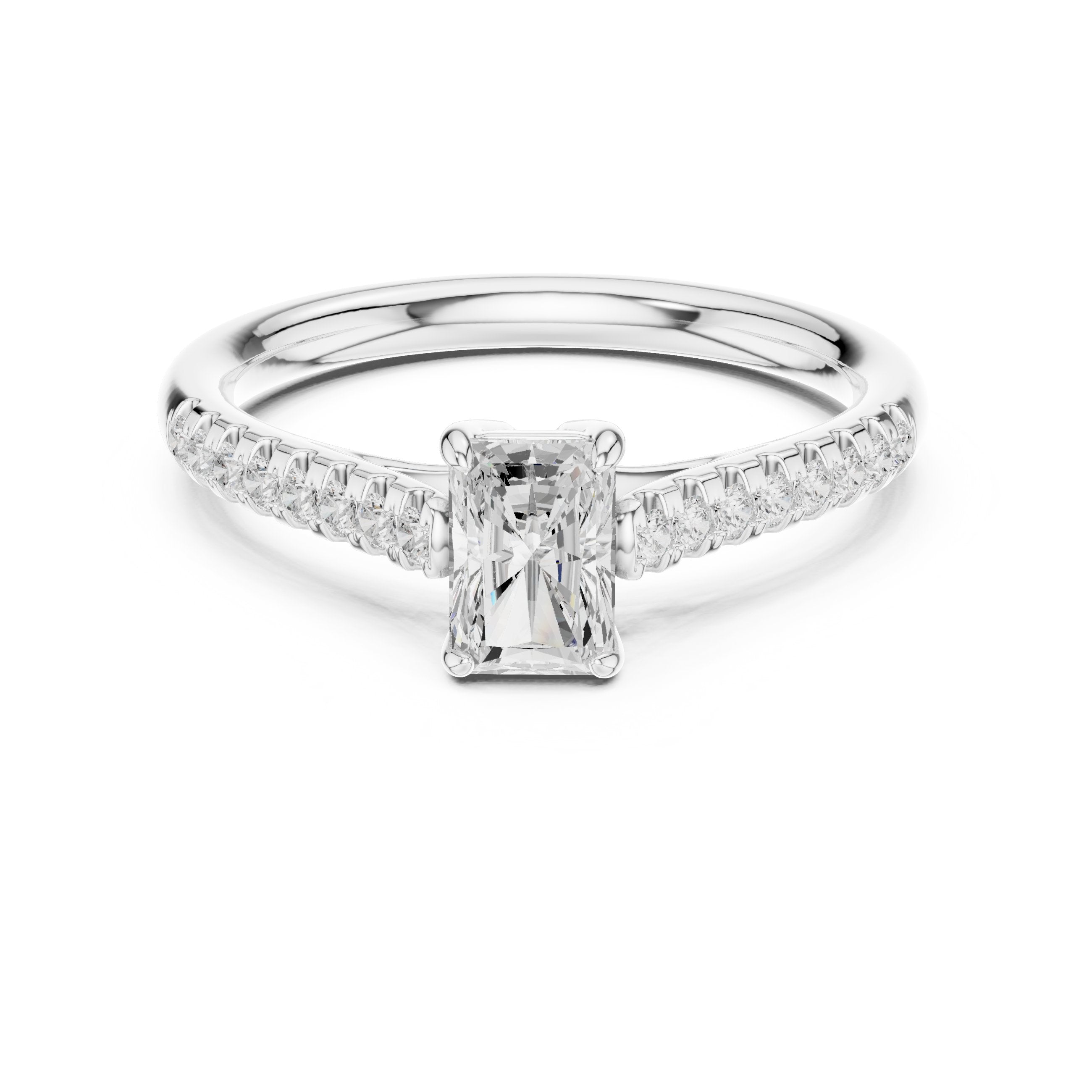 Radiant Cut Diamond Engagement Ring with Pavé Band in White Gold - VYKA Diamonds