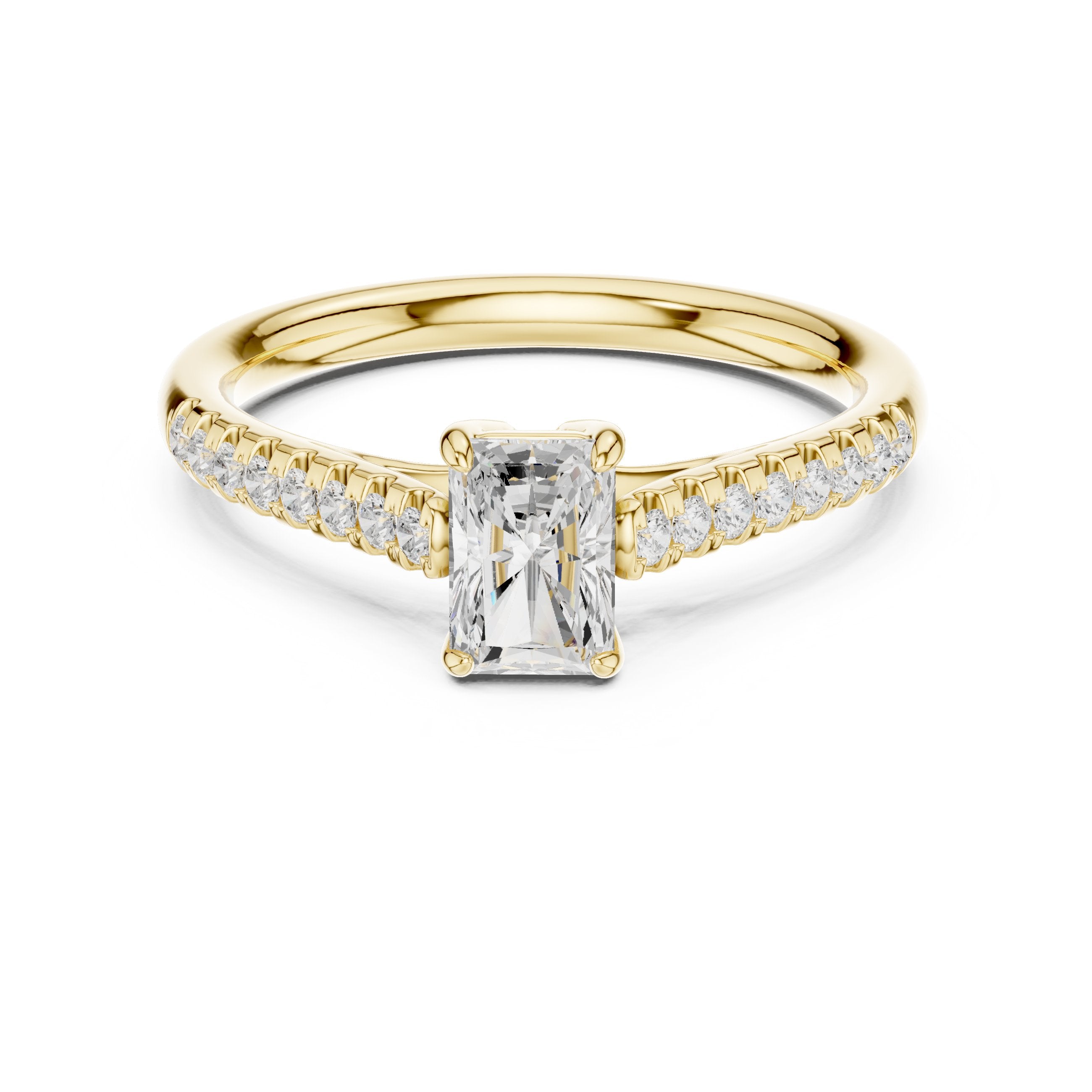 Radiant Cut Diamond Engagement Ring with Pavé Band in Yellow Gold - VYKA Diamonds