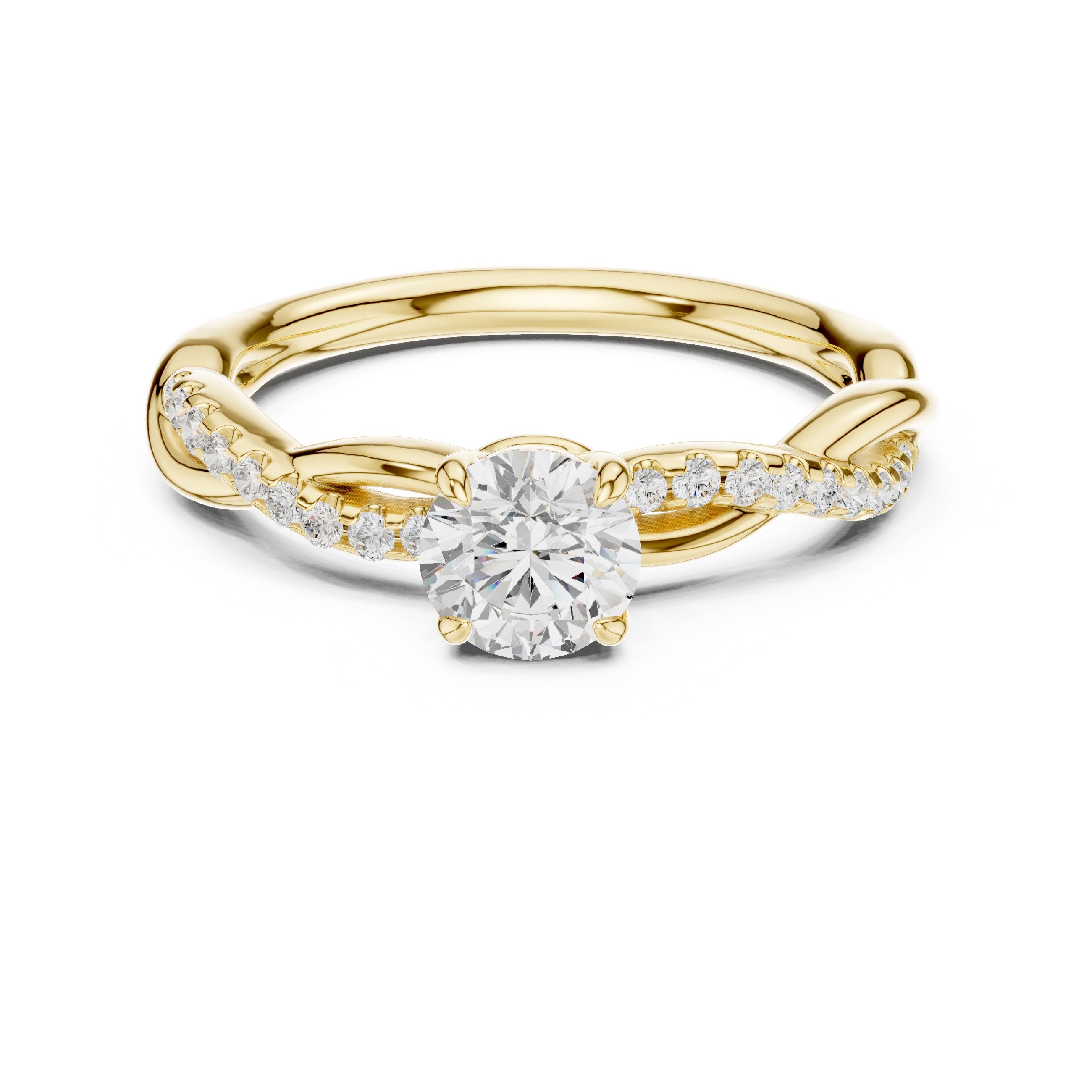 خاتم خطوبة بألماس مستدير وساق كرمي ملتوٍ بالبافيه in Yellow Gold - VYKA Diamonds