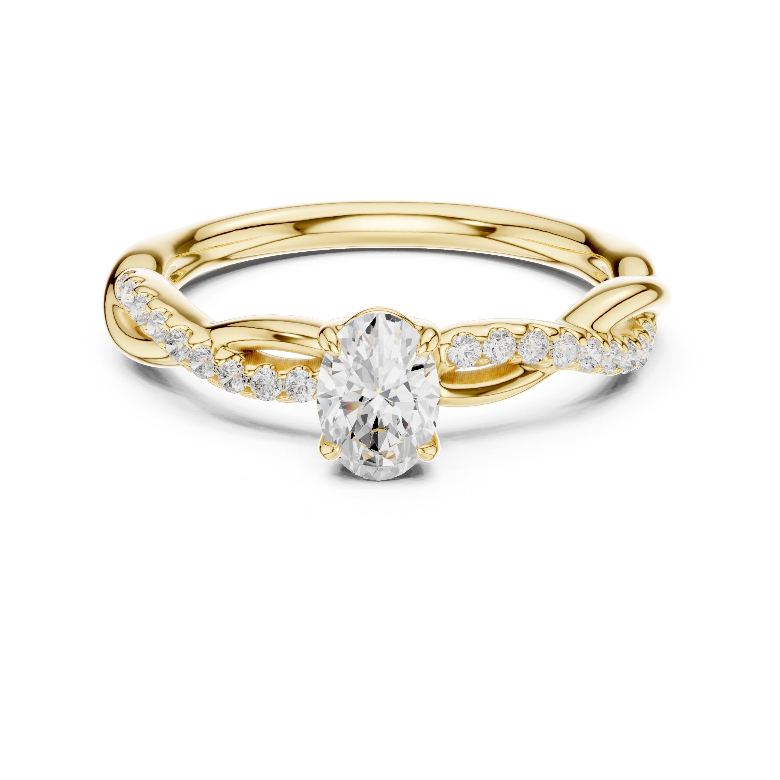 Oval Diamond Infinity Twist Engagement Ring in Yellow Gold - VYKA Diamonds