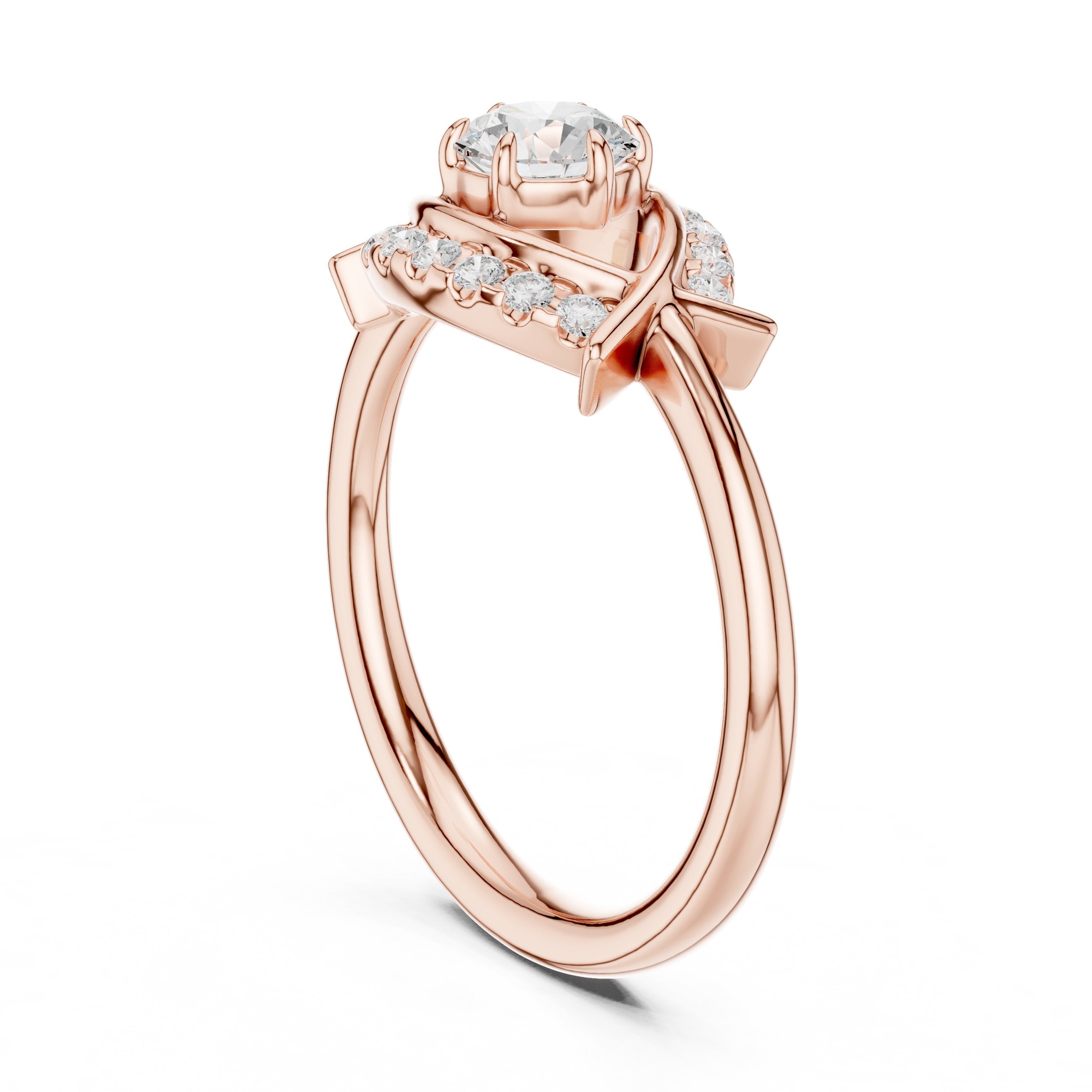 Round Diamond Constellation Engagement Ring with Pavé Arches in Rose Gold - VYKA Diamonds
