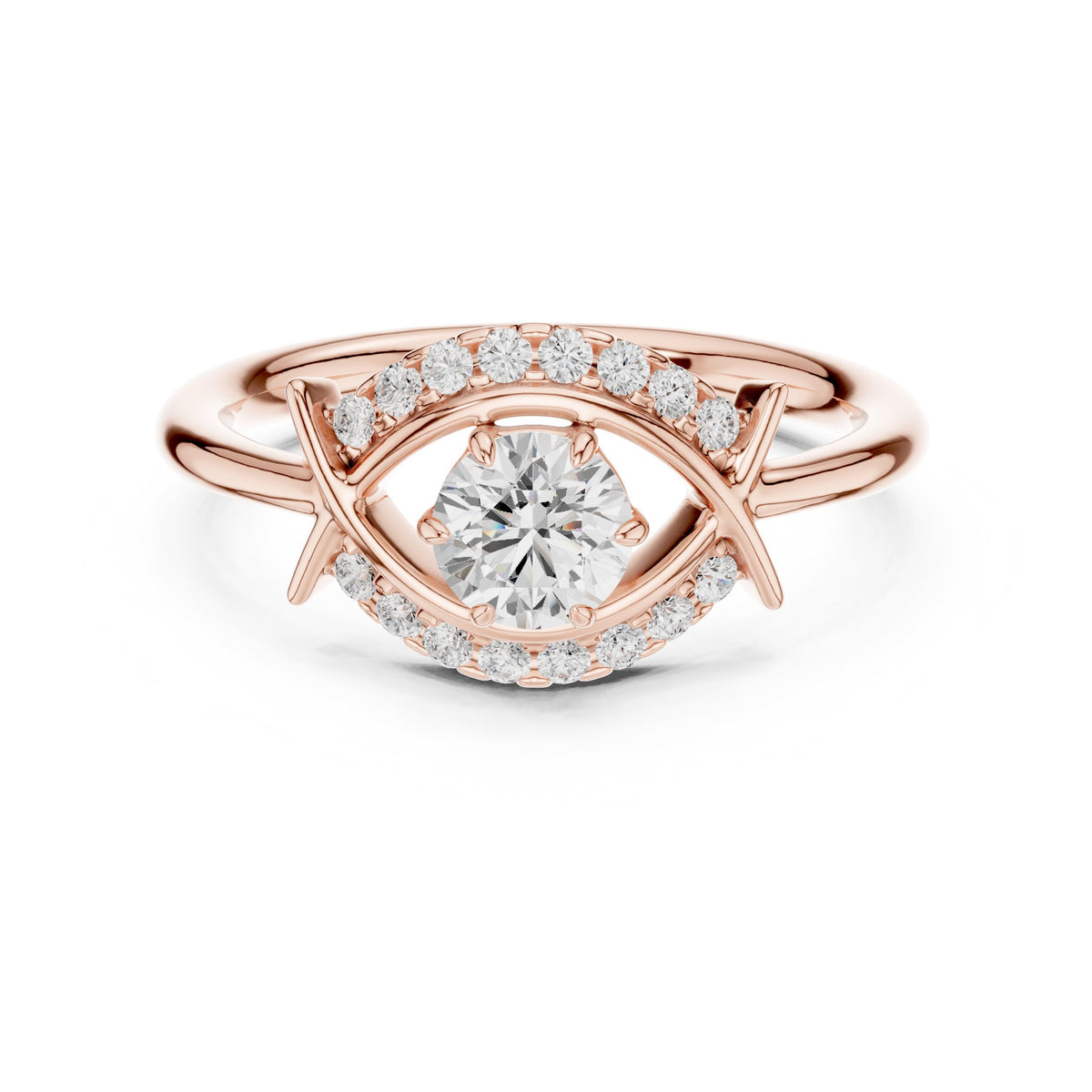Round Diamond Constellation Engagement Ring with Pavé Arches