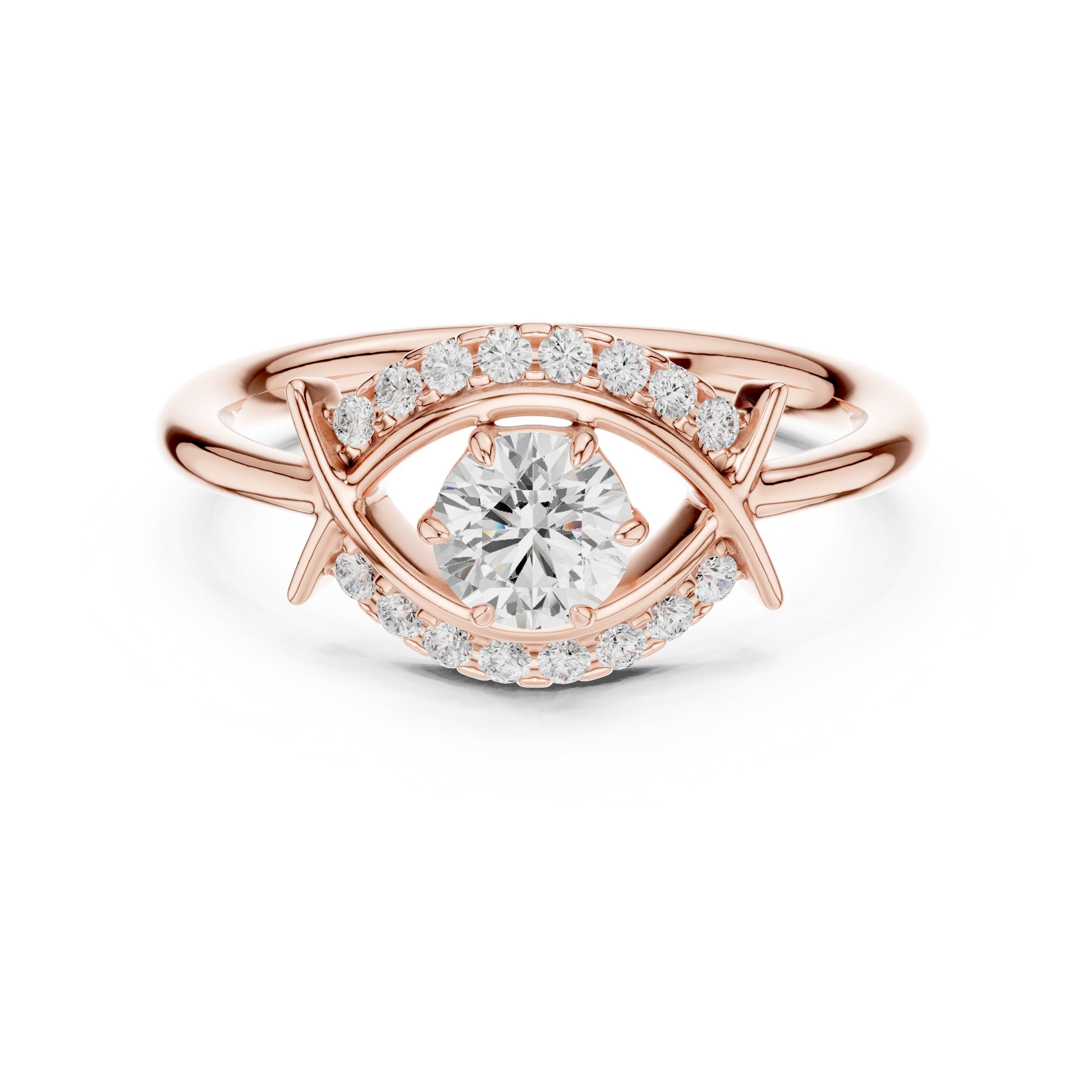 Round Diamond Constellation Engagement Ring with Pavé Arches in Rose Gold - VYKA Diamonds