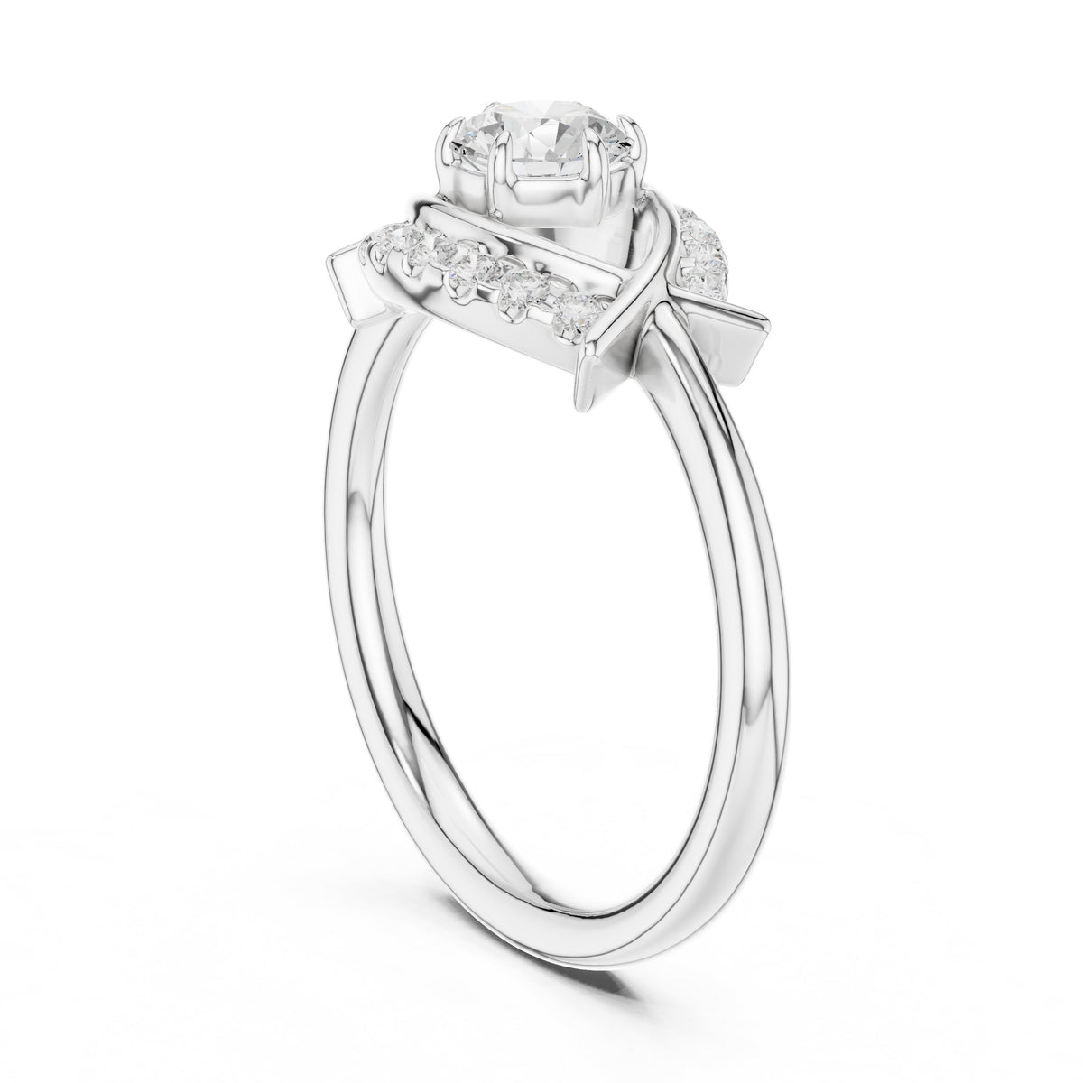 Round Diamond Constellation Engagement Ring with Pavé Arches