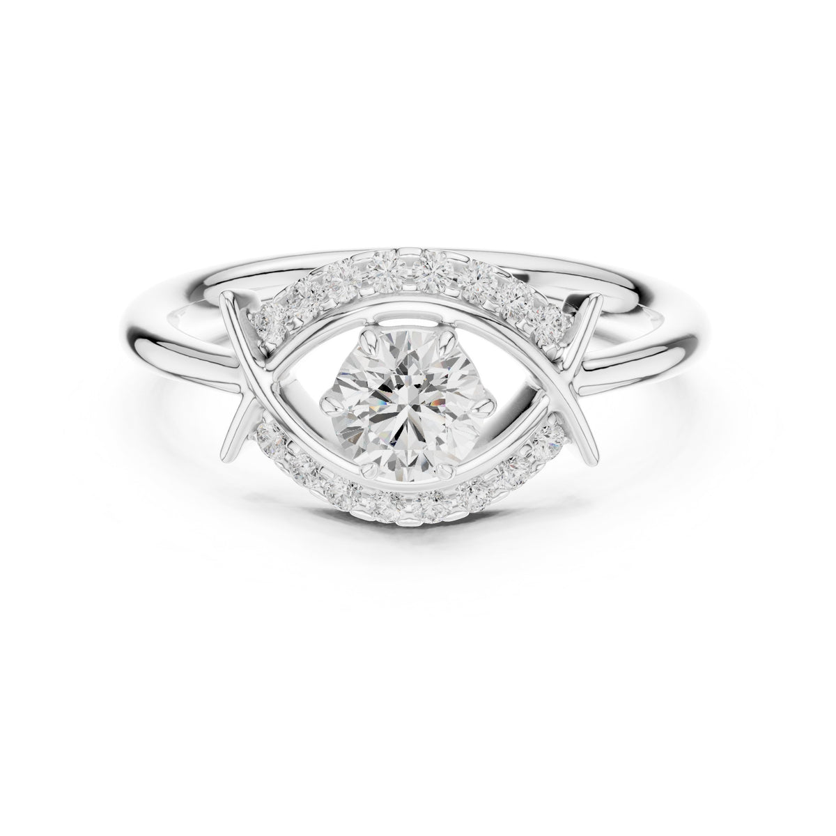 Round Diamond Constellation Engagement Ring with Pavé Arches