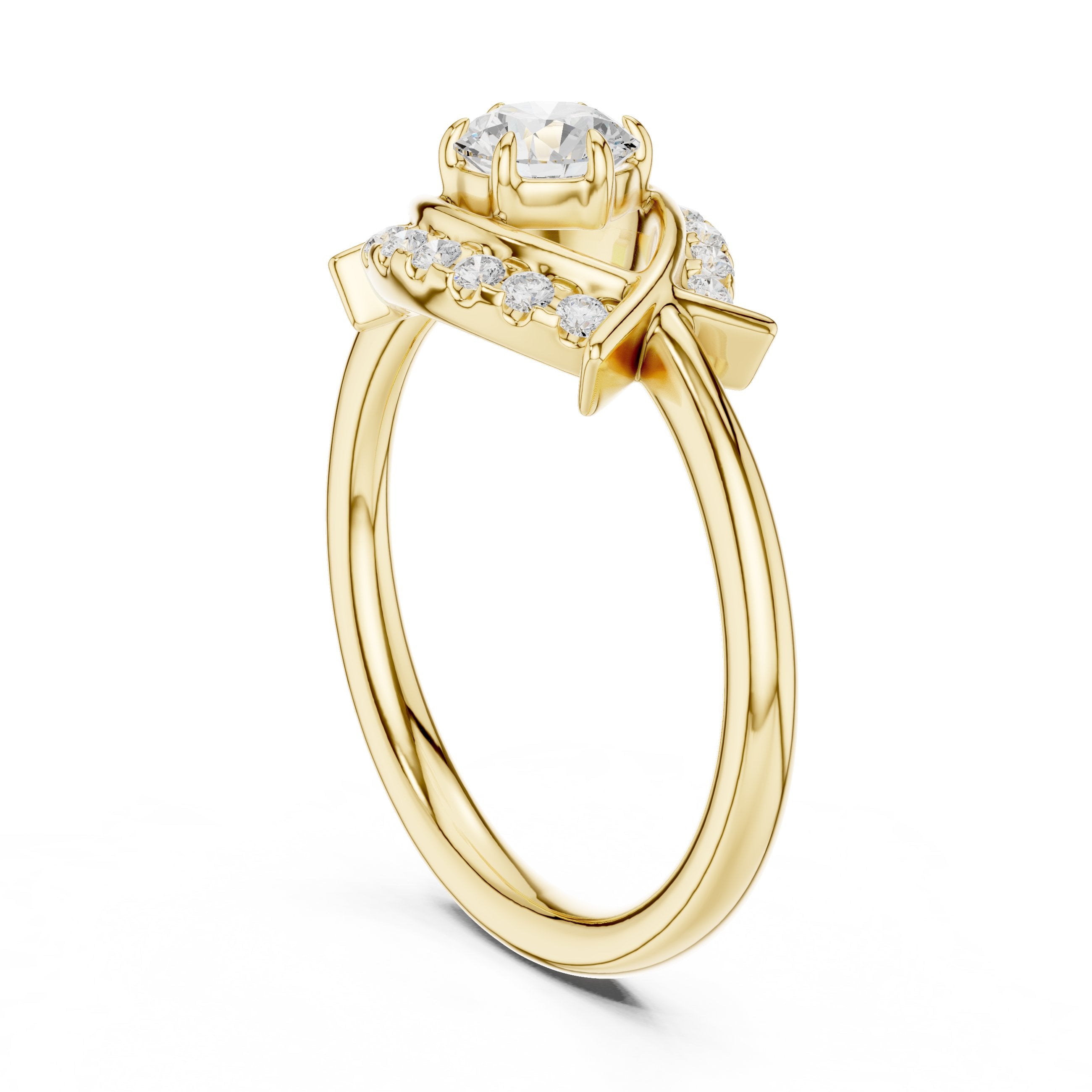 Round Diamond Constellation Engagement Ring with Pavé Arches in Yellow Gold - VYKA Diamonds