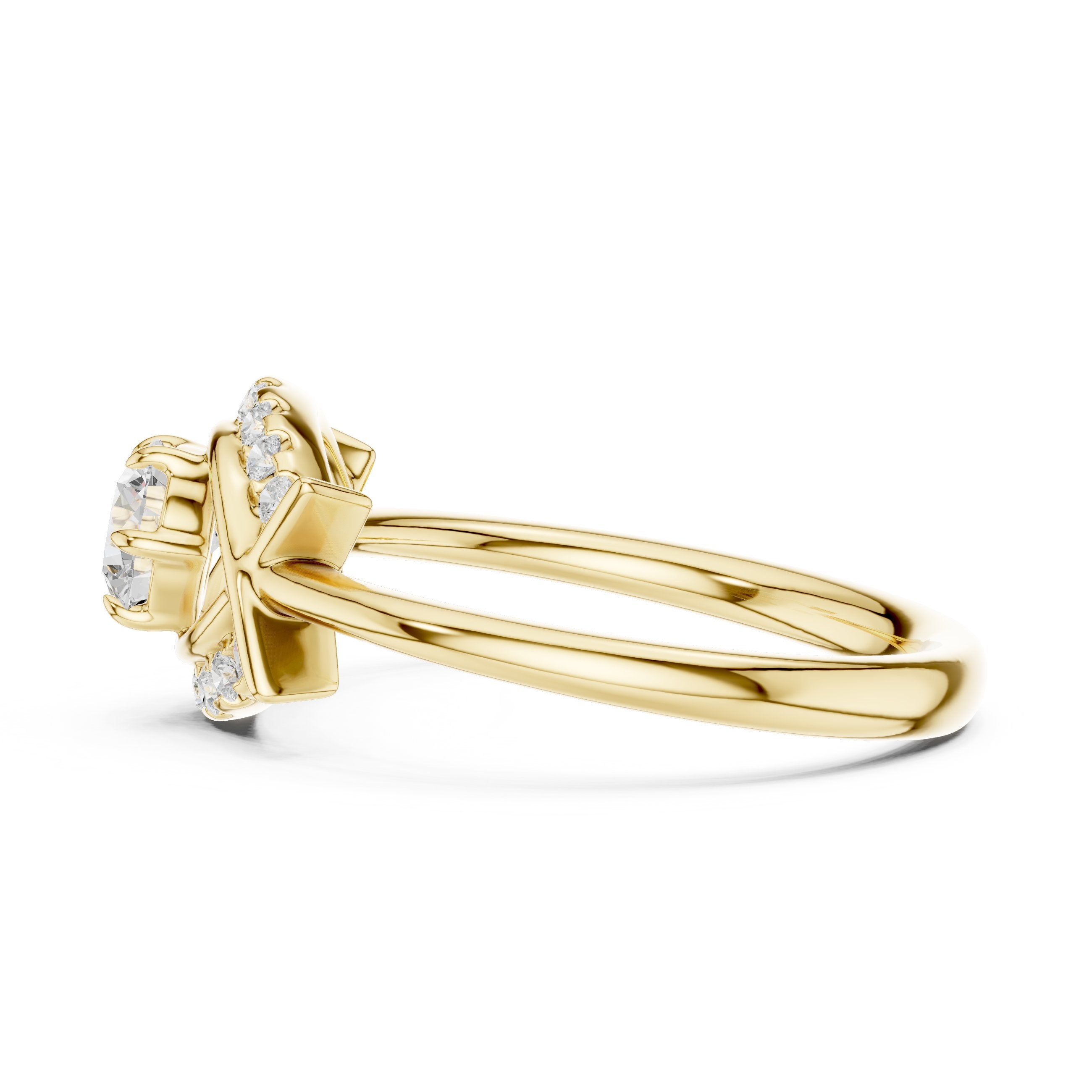 Round Diamond Constellation Engagement Ring with Pavé Arches in Yellow Gold - VYKA Diamonds