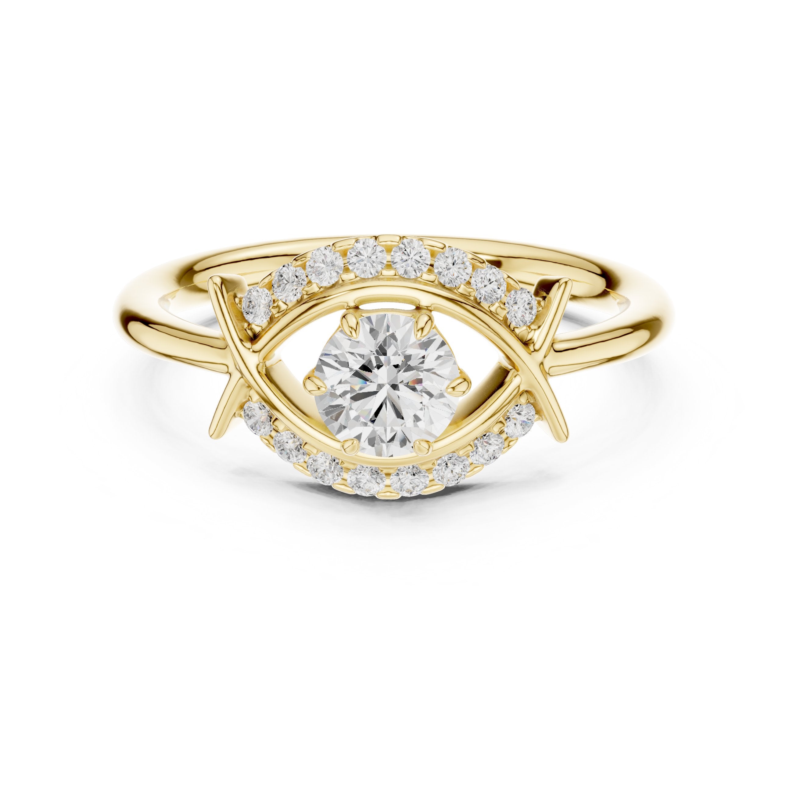 Round Diamond Constellation Engagement Ring with Pavé Arches in Yellow Gold - VYKA Diamonds
