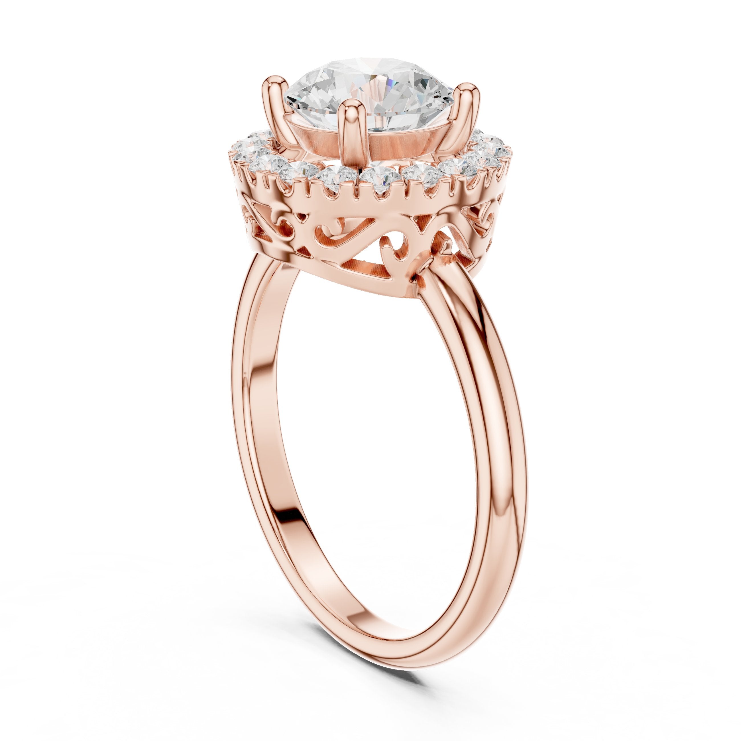 Round Diamond Bold Halo Engagement Ring in Rose Gold - VYKA Diamonds