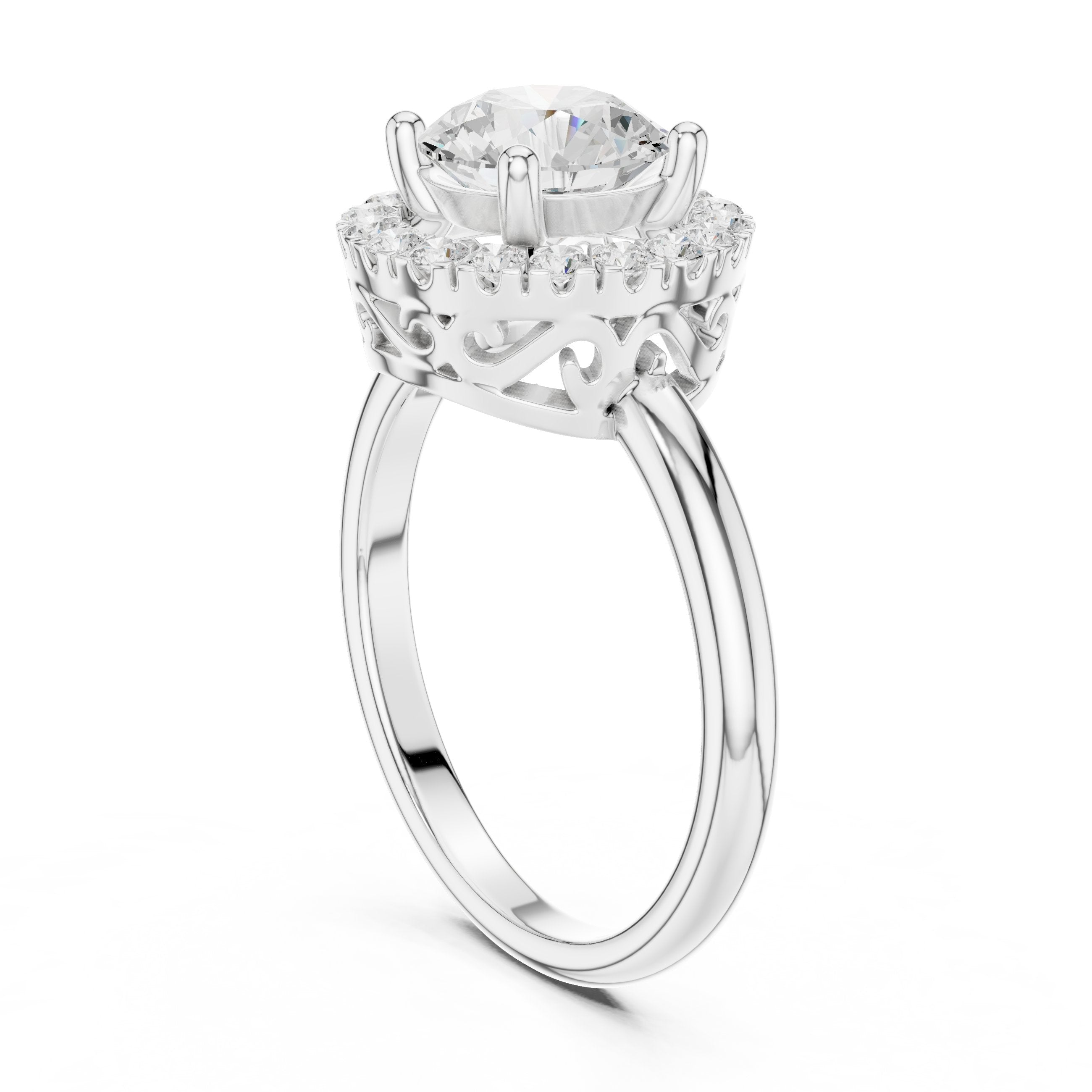 Round Diamond Bold Halo Engagement Ring in White Gold - VYKA Diamonds