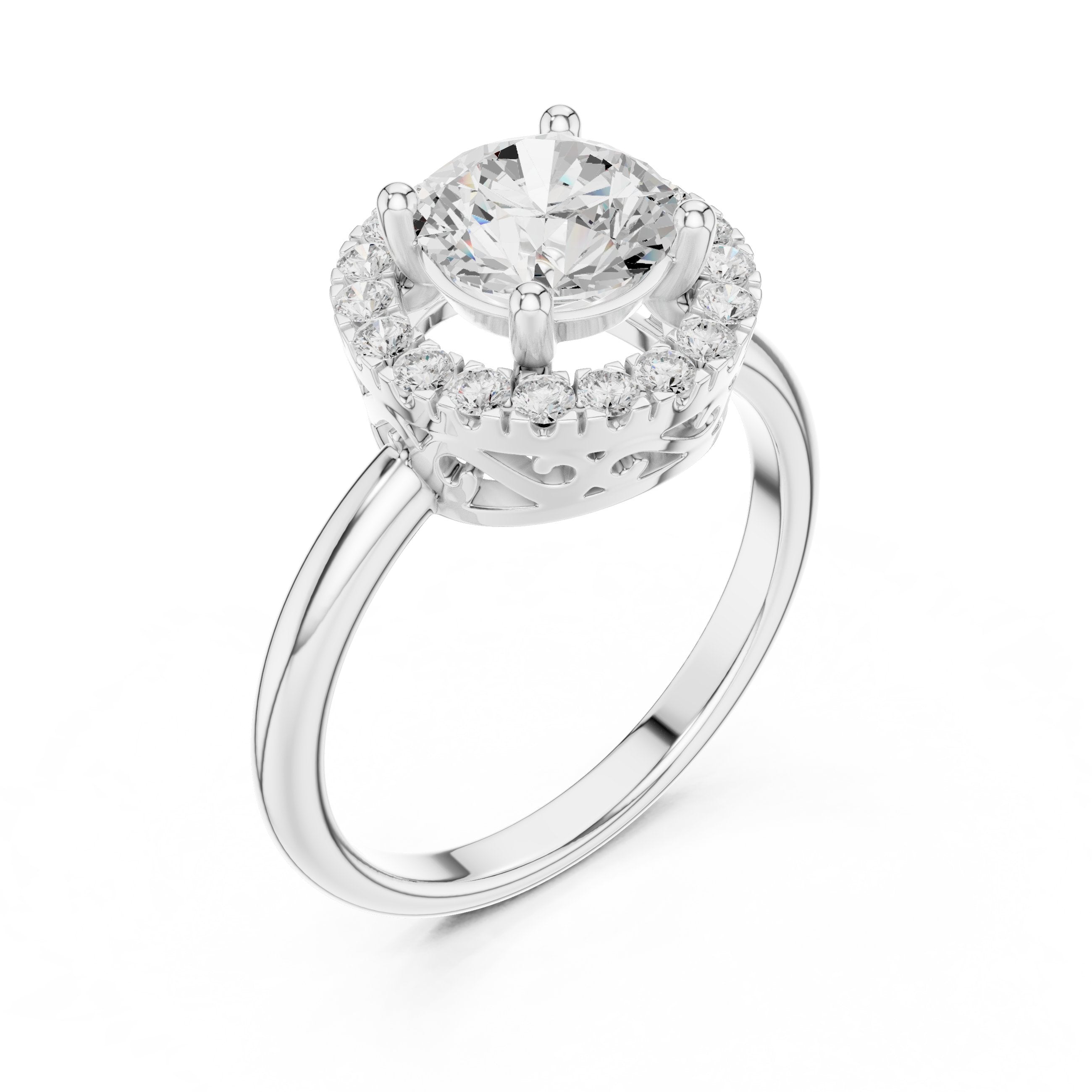 Round Diamond Bold Halo Engagement Ring in White Gold - VYKA Diamonds
