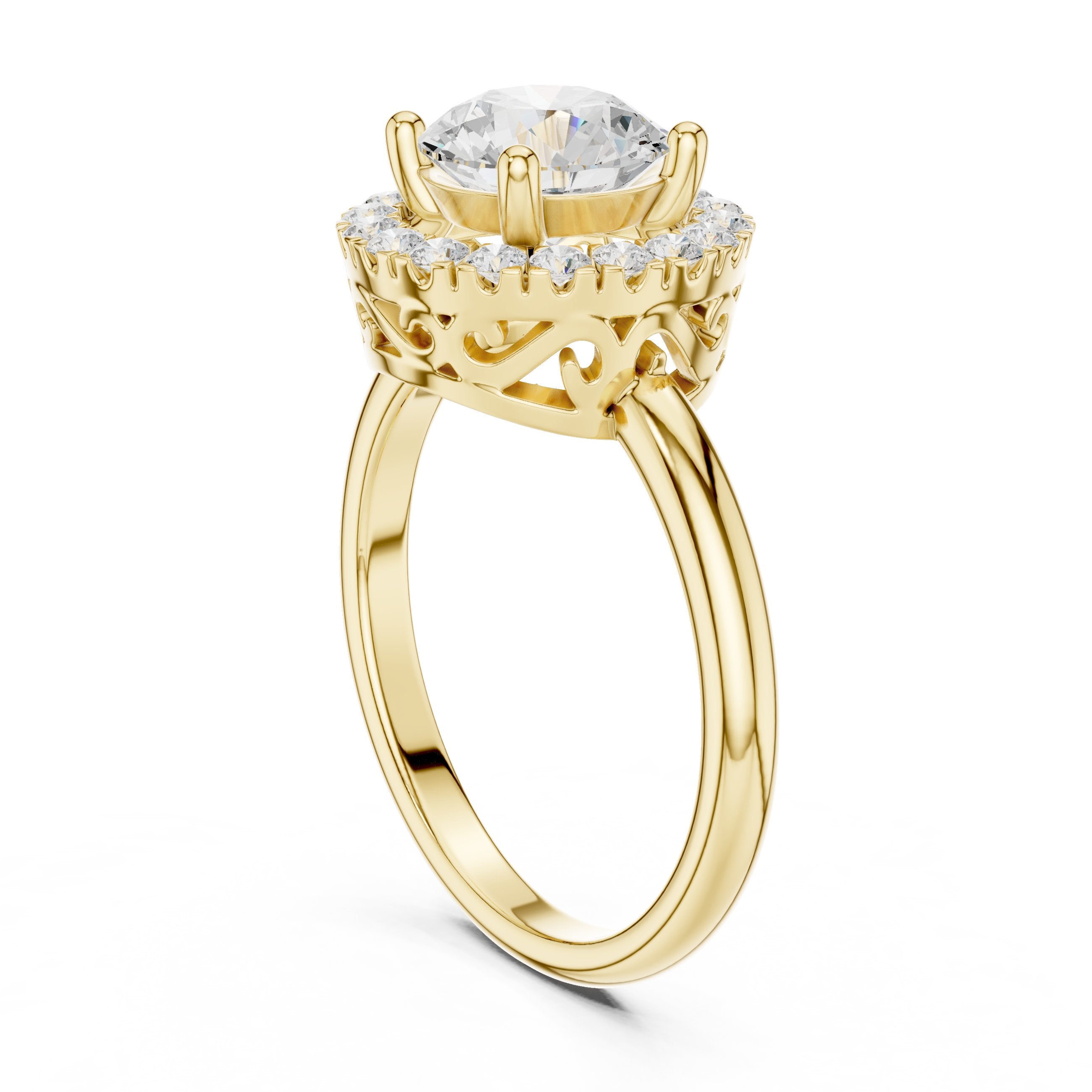 Round Diamond Bold Halo Engagement Ring in Yellow Gold - VYKA Diamonds