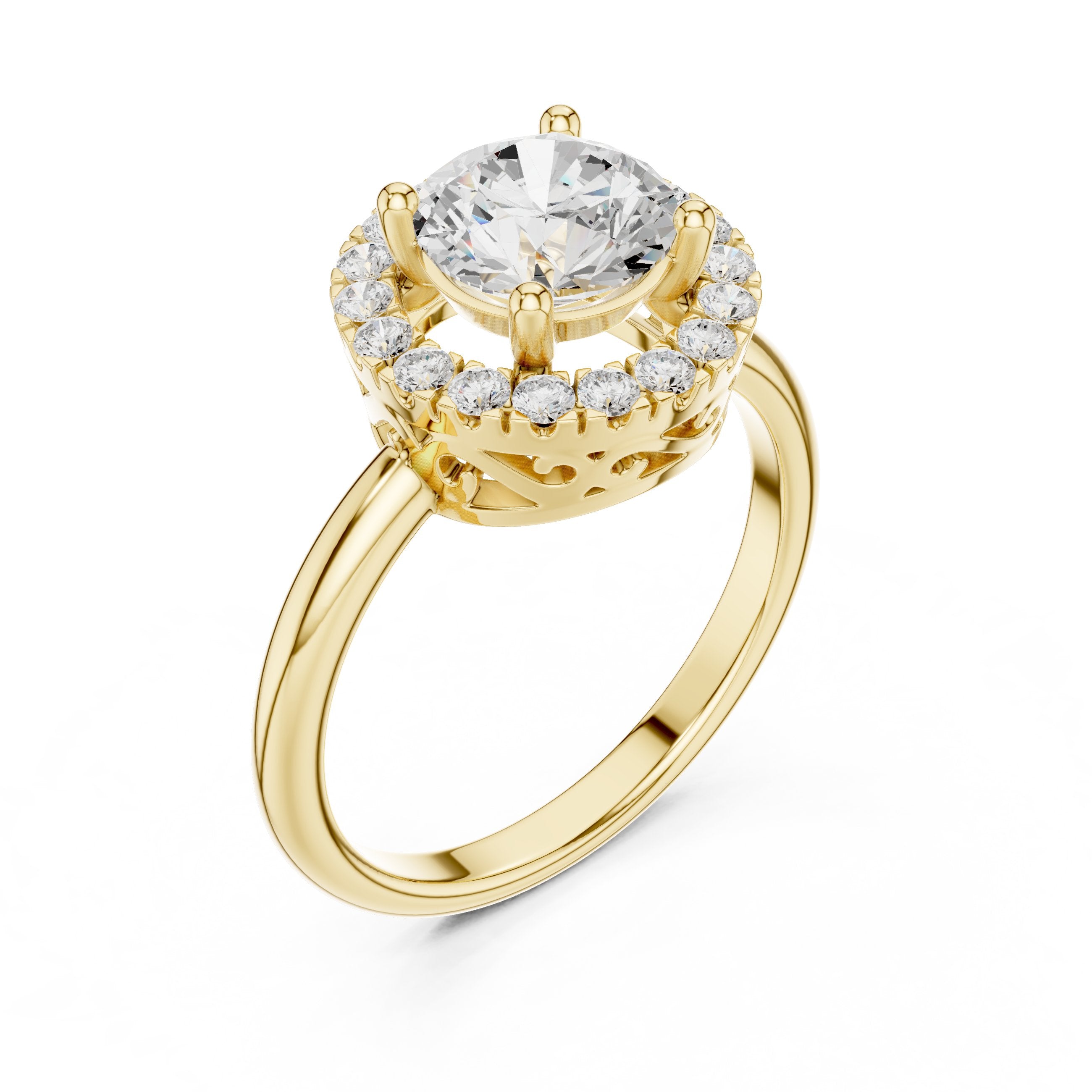 Round Diamond Bold Halo Engagement Ring in Yellow Gold - VYKA Diamonds
